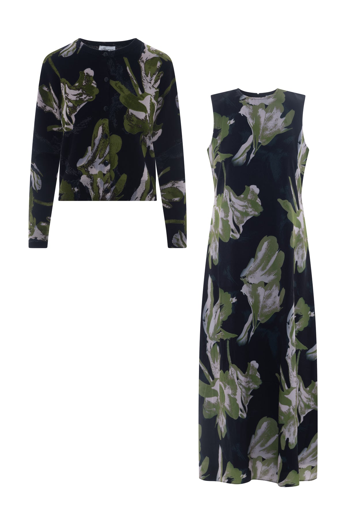 Printed Maxi Jumper Sweater Set in Black Olive by The Norway Club