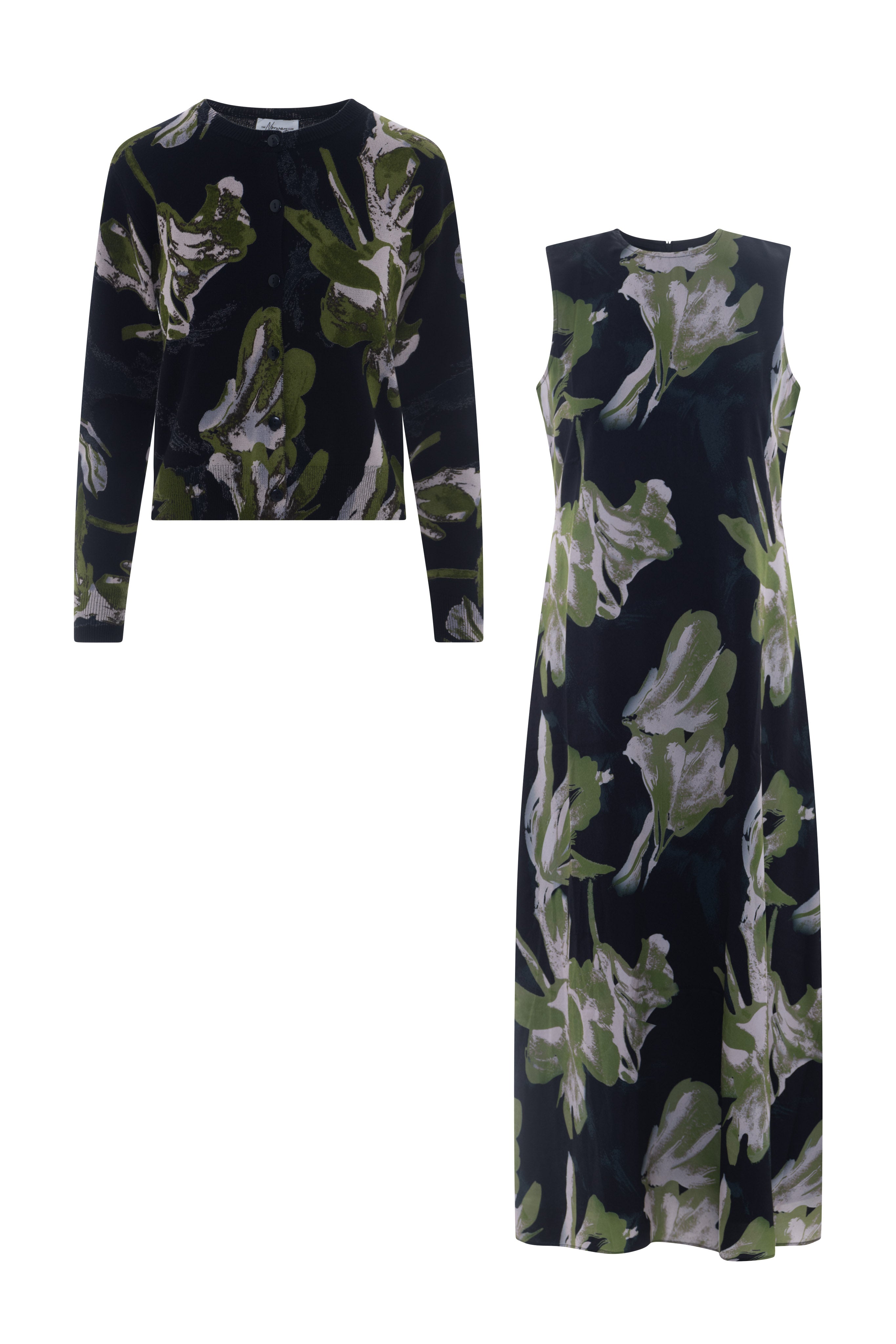 Printed Maxi Jumper Sweater Set in Black Olive by The Norway Club