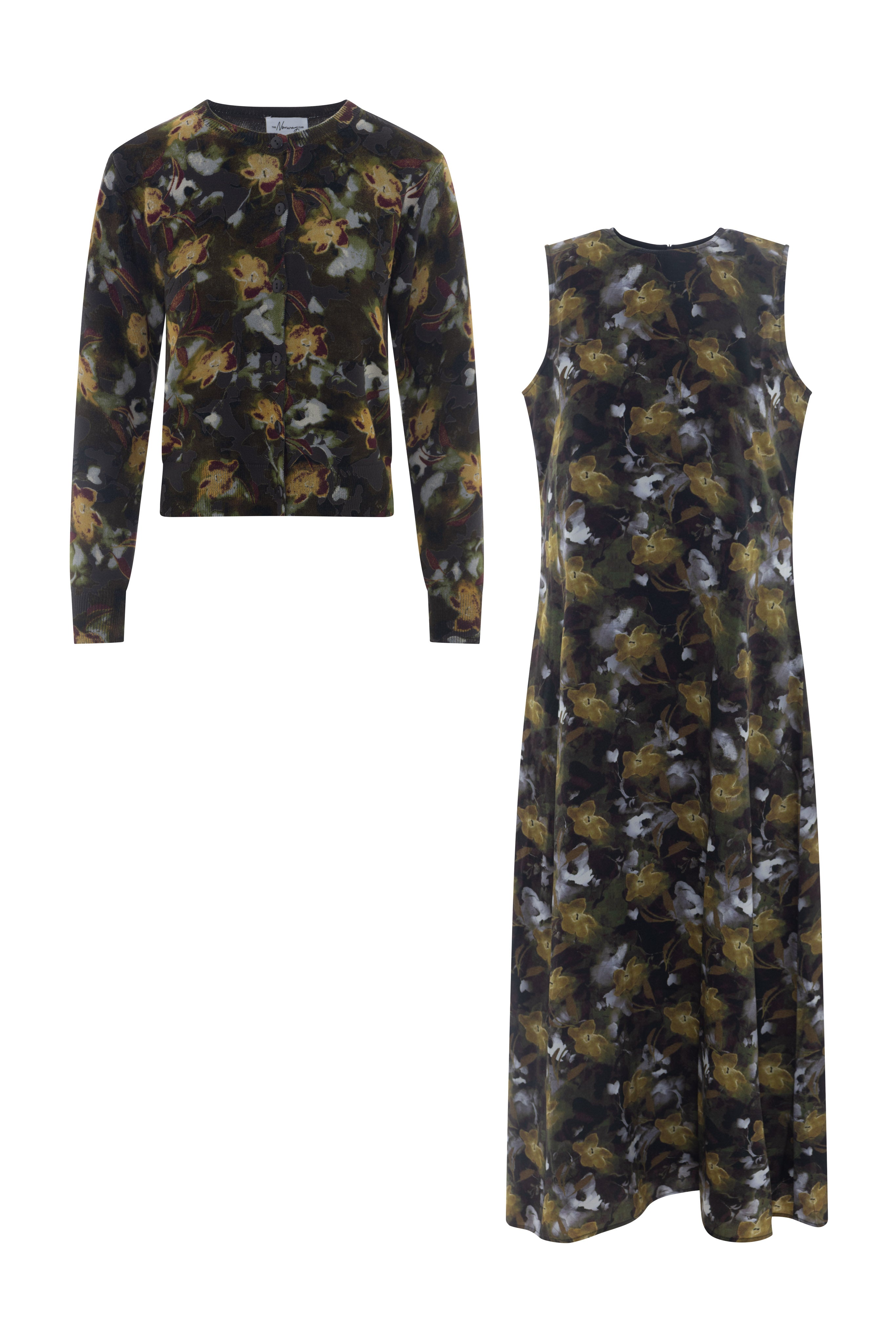 Printed Maxi Jumper Sweater Set in Olive Floral by The Norway Club