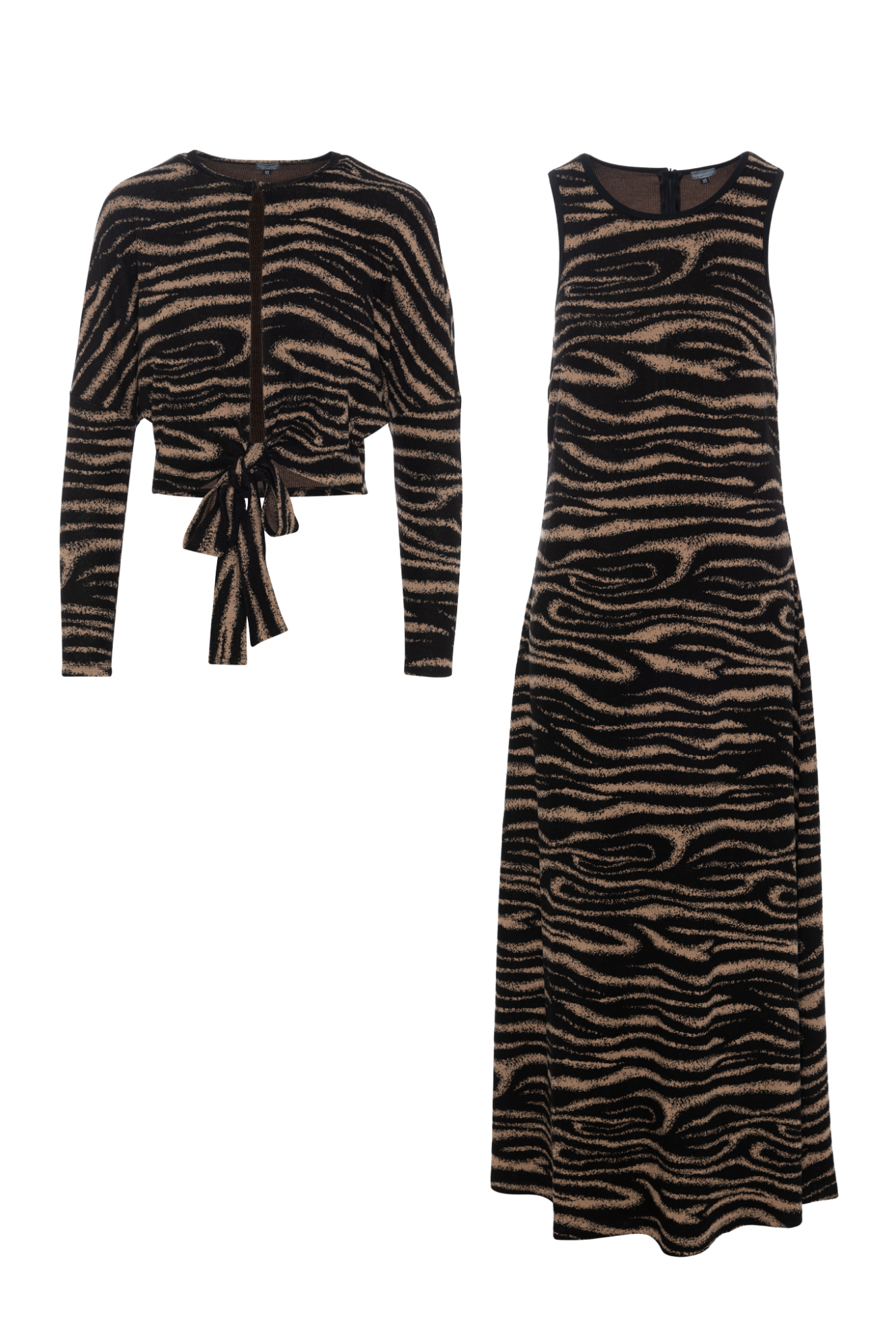 Striped Knit Maxi 2 Pieces Set in Black Beige by Mademoiselle