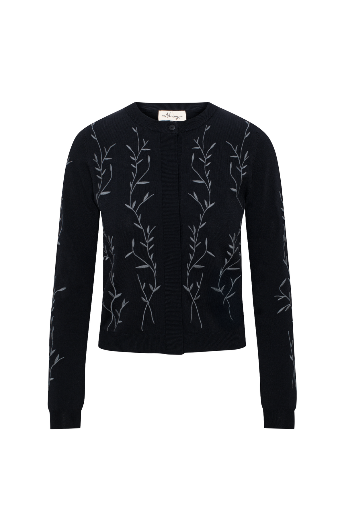 Embrodered Knit Cropped Cardigan in Black by The Norway Club