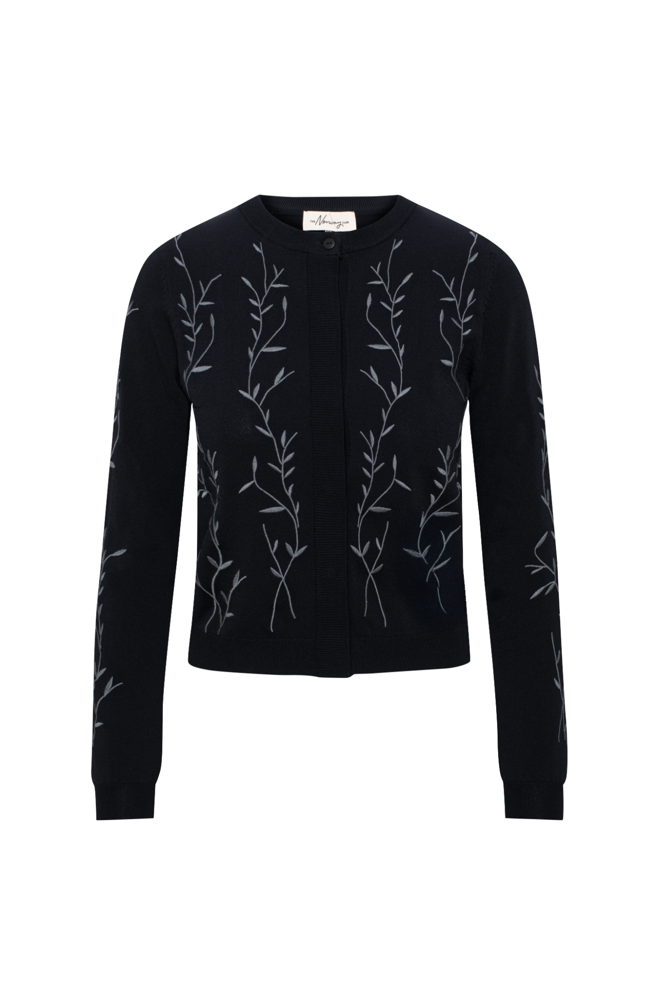 Embrodered Knit Cropped Cardigan in Black by The Norway Club