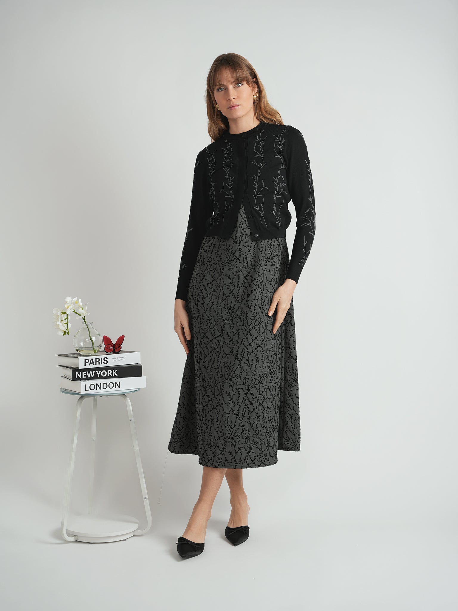 Embrodered Knit Cropped Cardigan in by The Norway Club