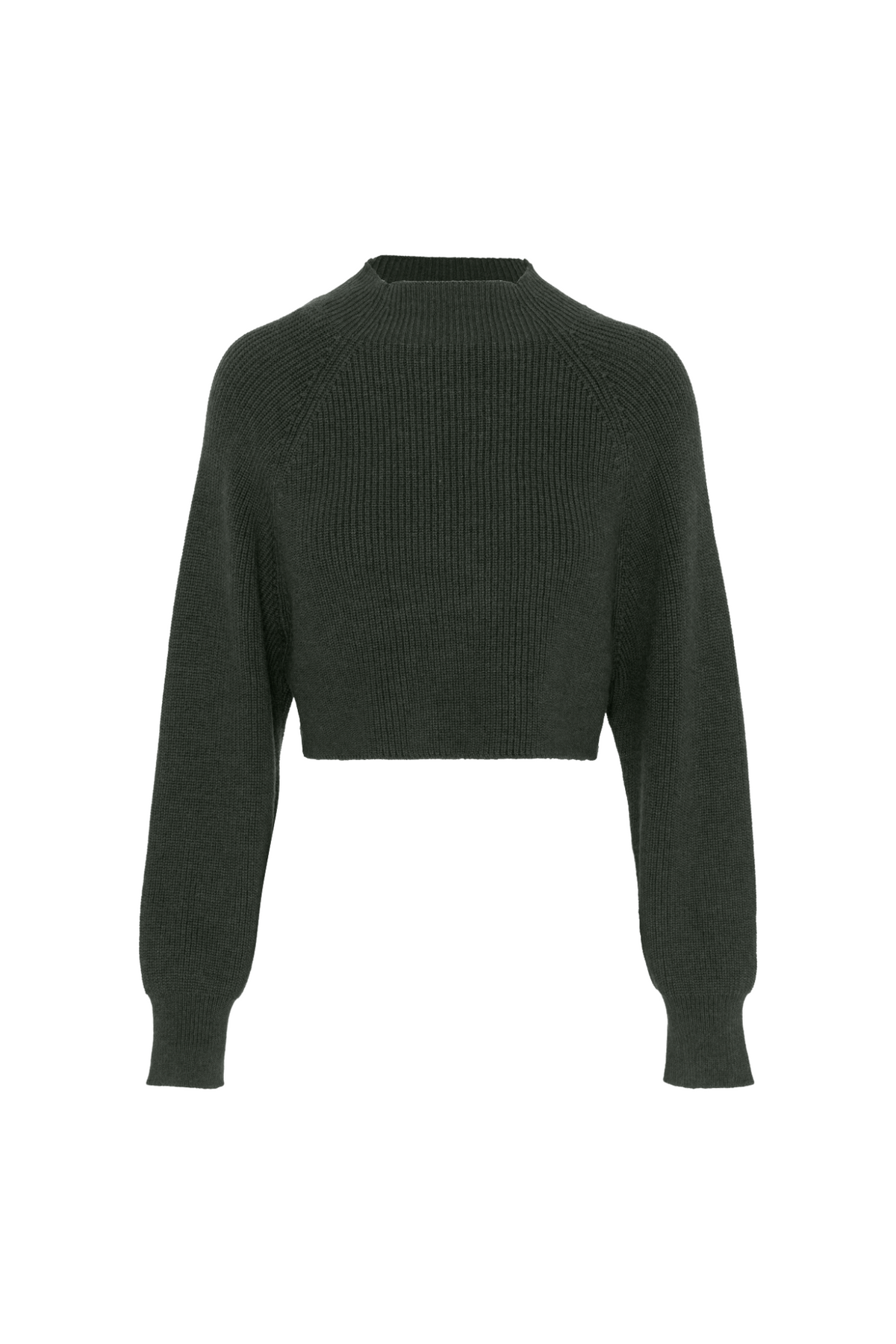 Cropped Raglan Knit Sweater in Dark Olive by QEW