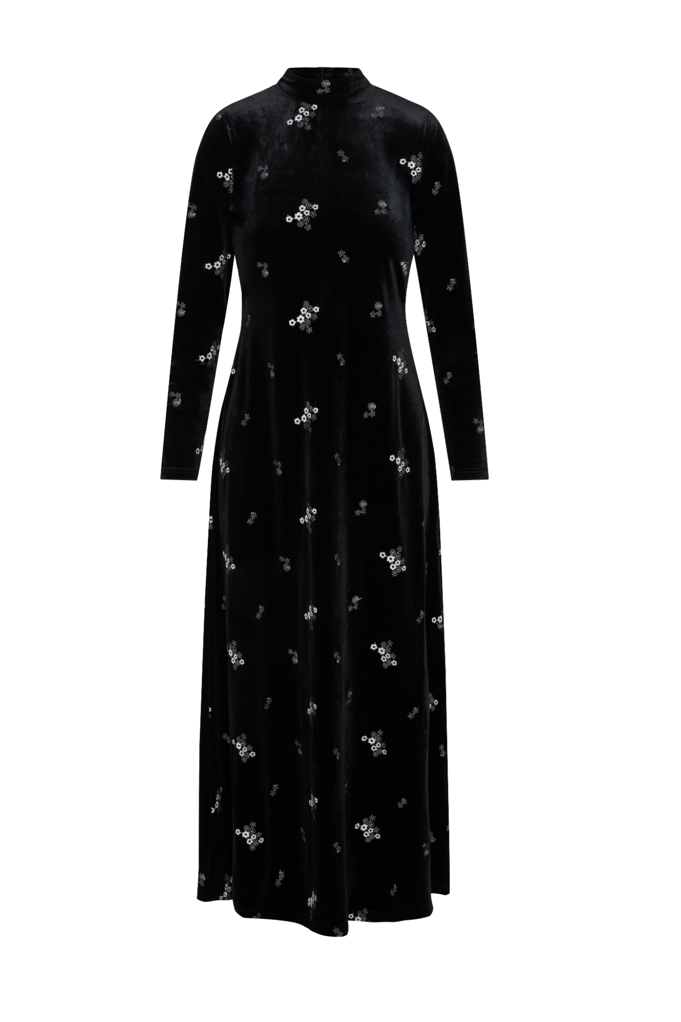 Embroidered Velour Maxi Dress in Black by Marjun