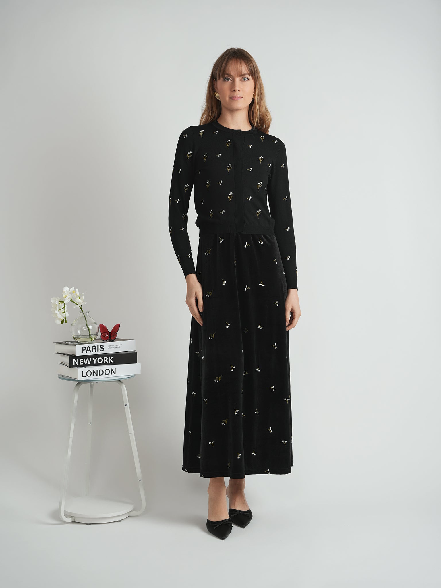 Embroidered Velour Maxi Jumper in by Birch