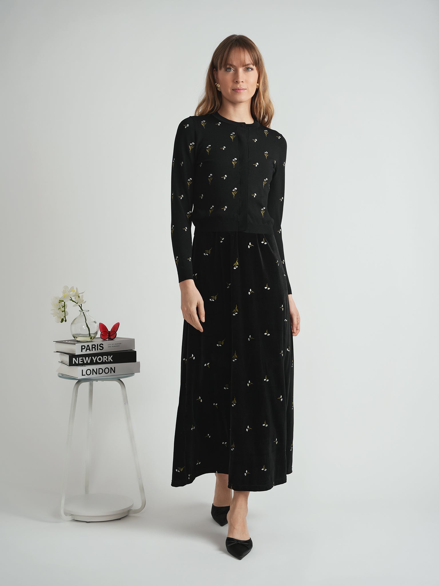 Embroidered Velour Maxi Jumper in by Birch