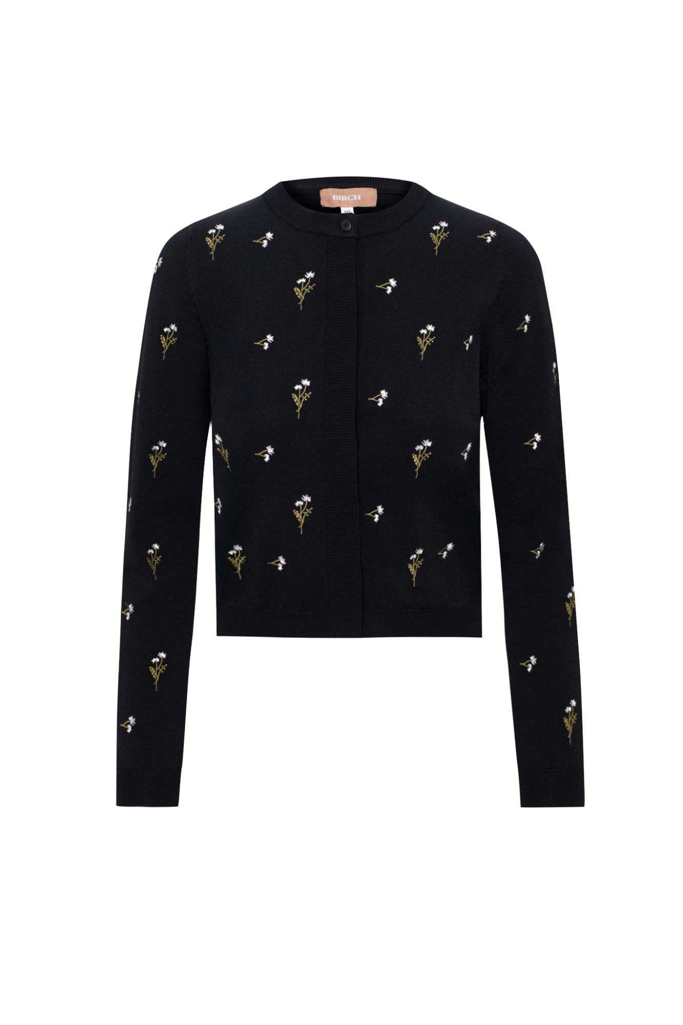 Embrodered Knit Cropped Cardigan in Black by Birch
