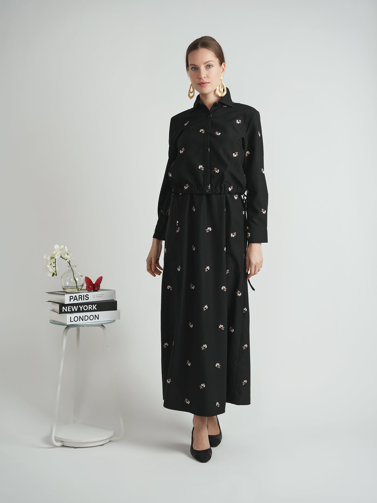 Embroidered Crape Strings Blouse in by The Norway Club