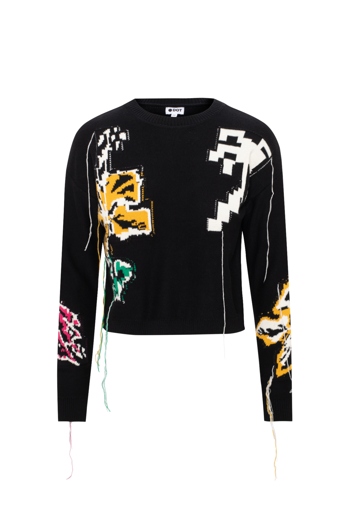Cropped Floral Fringe Sweater in Black by Dot