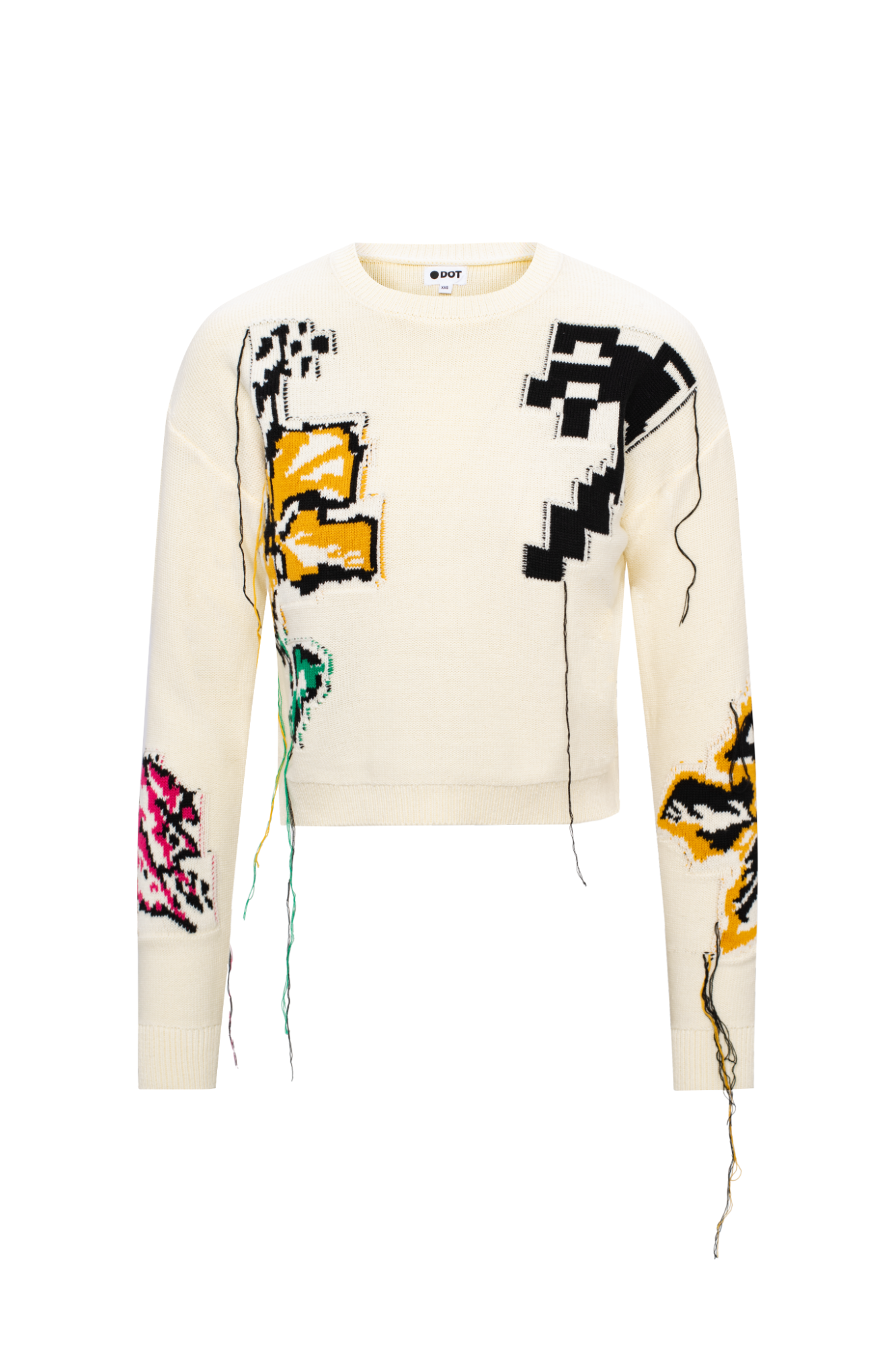 Cropped Floral Fringe Sweater in Cream by Dot