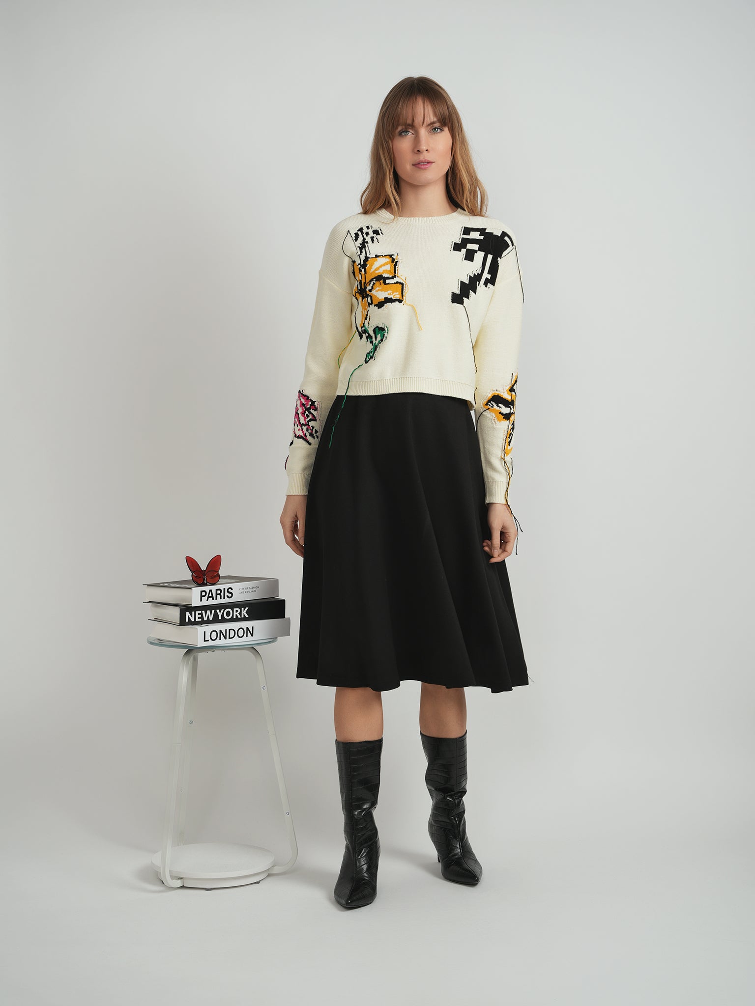 Cropped Floral Fringe Sweater in by Dot