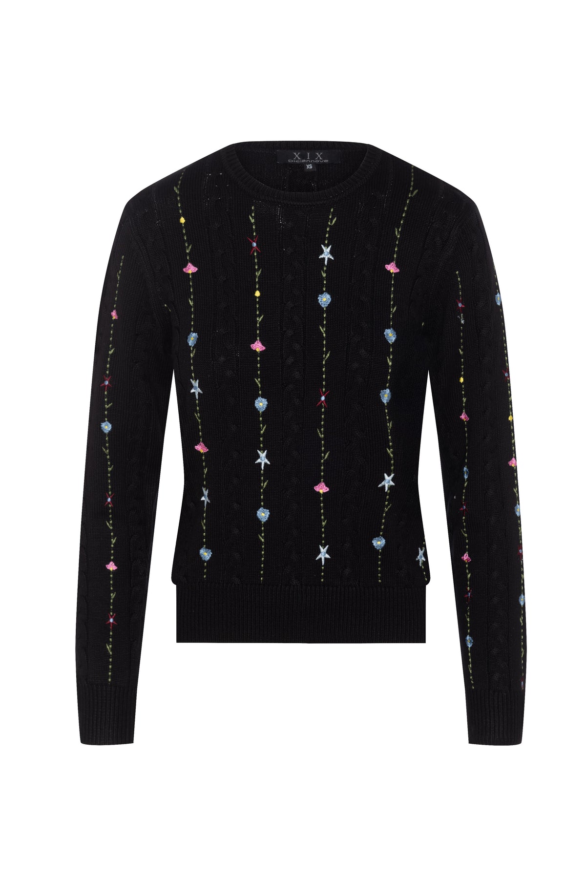 Embroidered Cable Sweater in Black by Diciannove