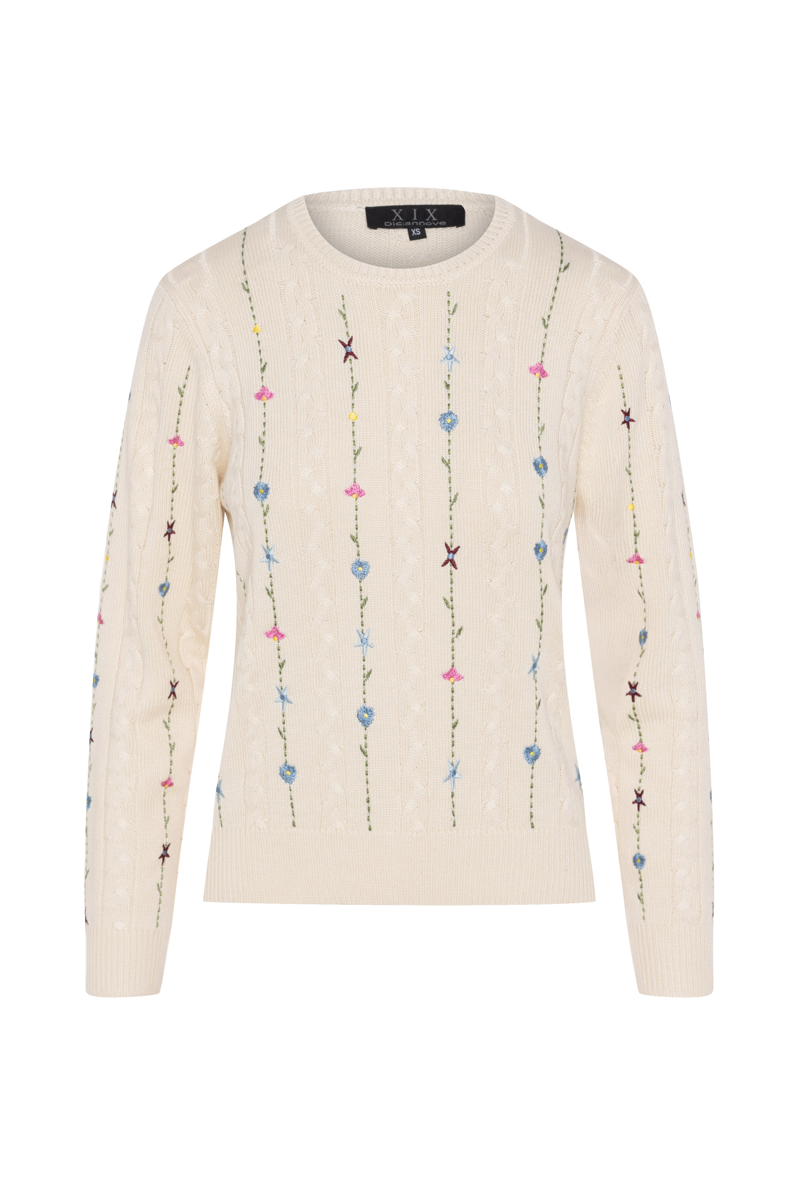 Embroidered Cable Sweater in Cream by Diciannove