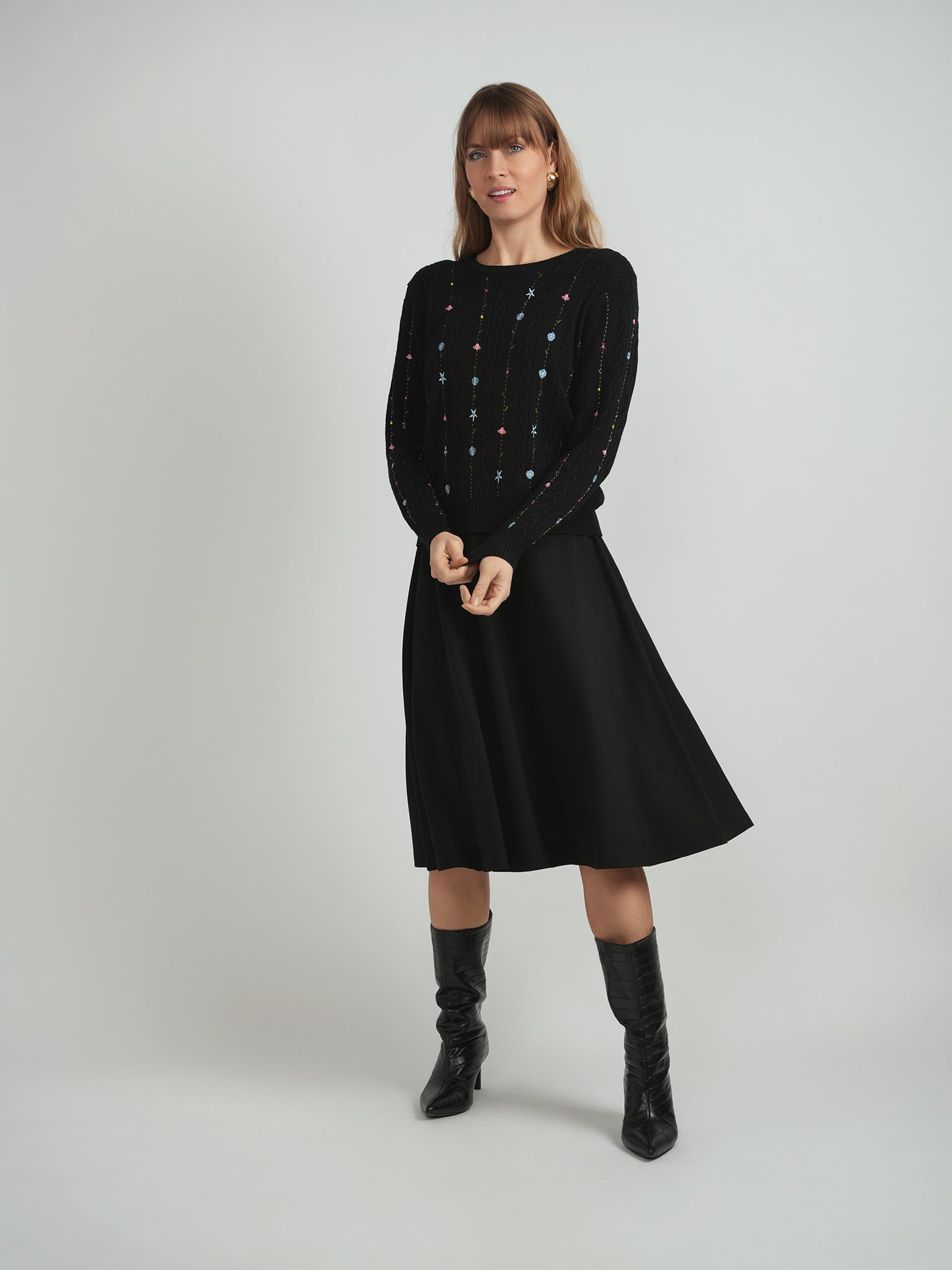 Embroidered Cable Sweater in by Diciannove