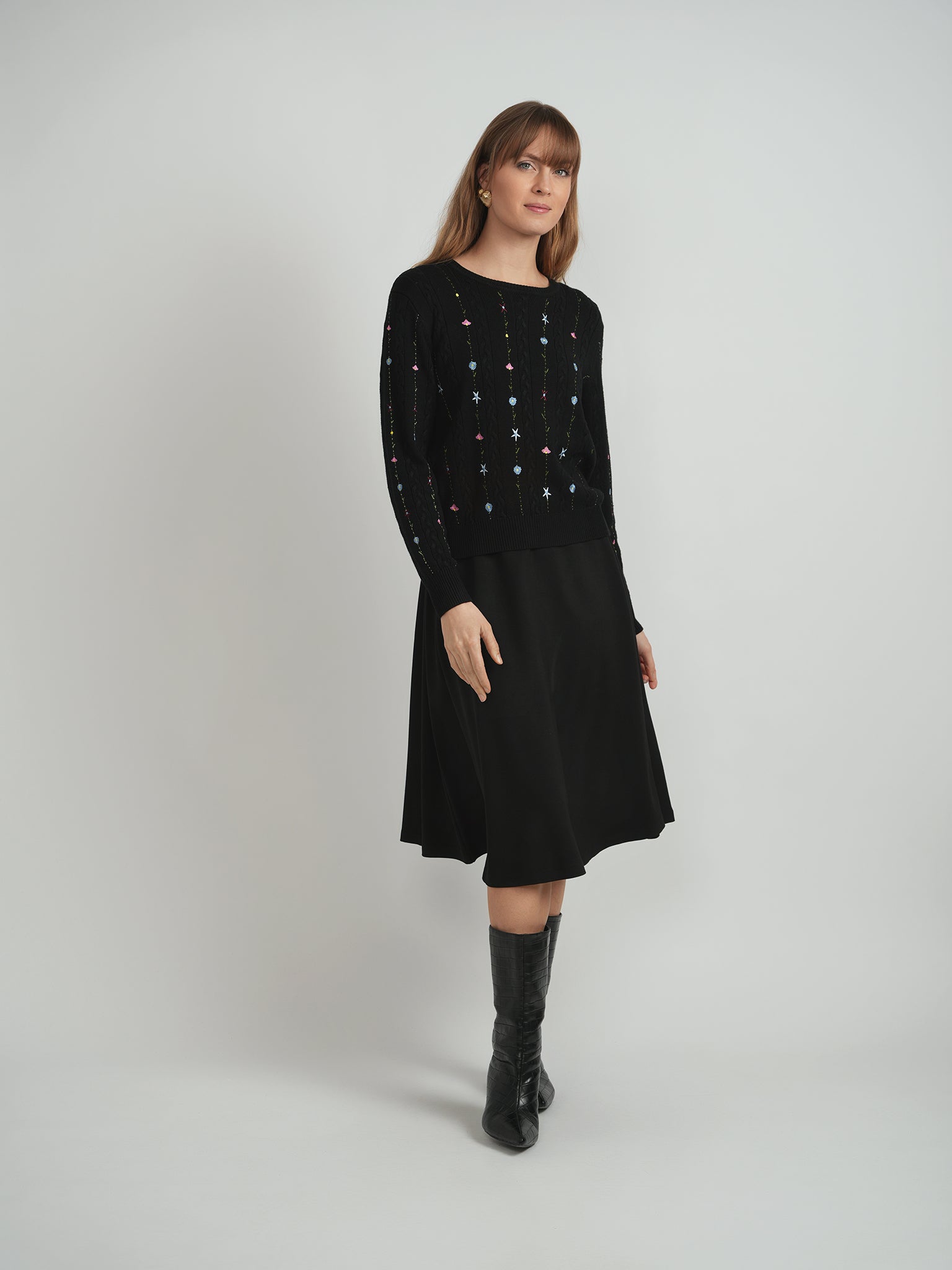 Embroidered Cable Sweater in by Diciannove