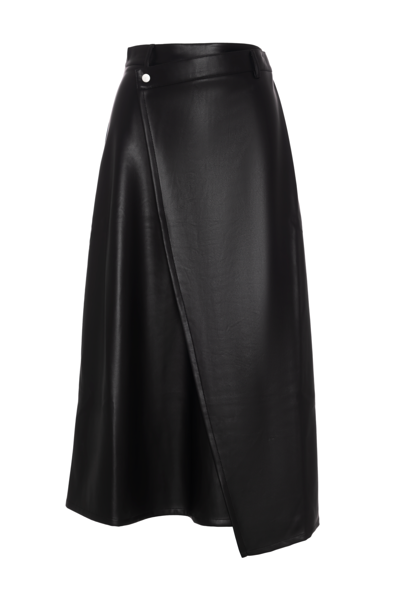 Leather Wrap Midi Skirt in Black by Faves
