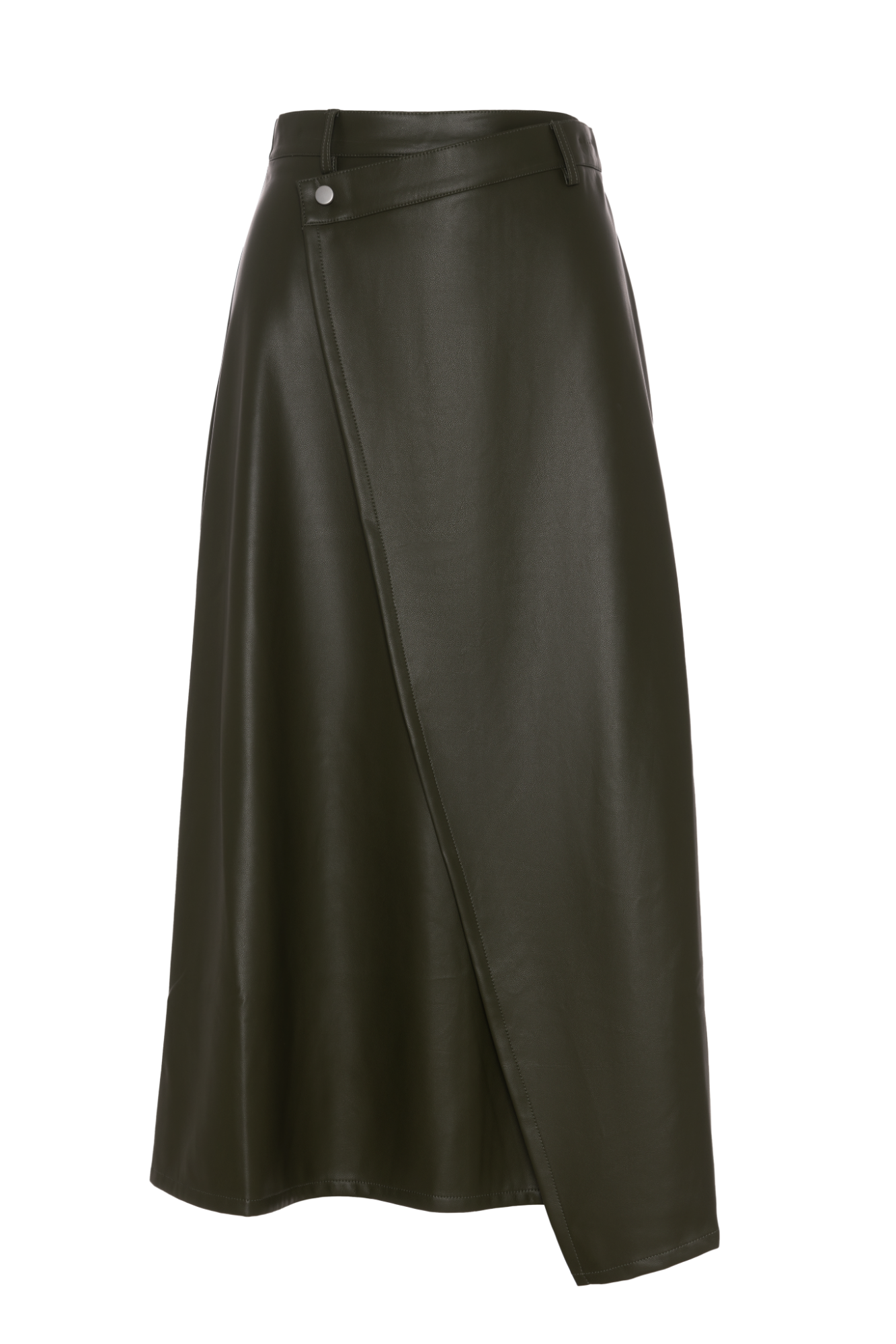 Leather Wrap Midi Skirt in Dark Olive by Faves