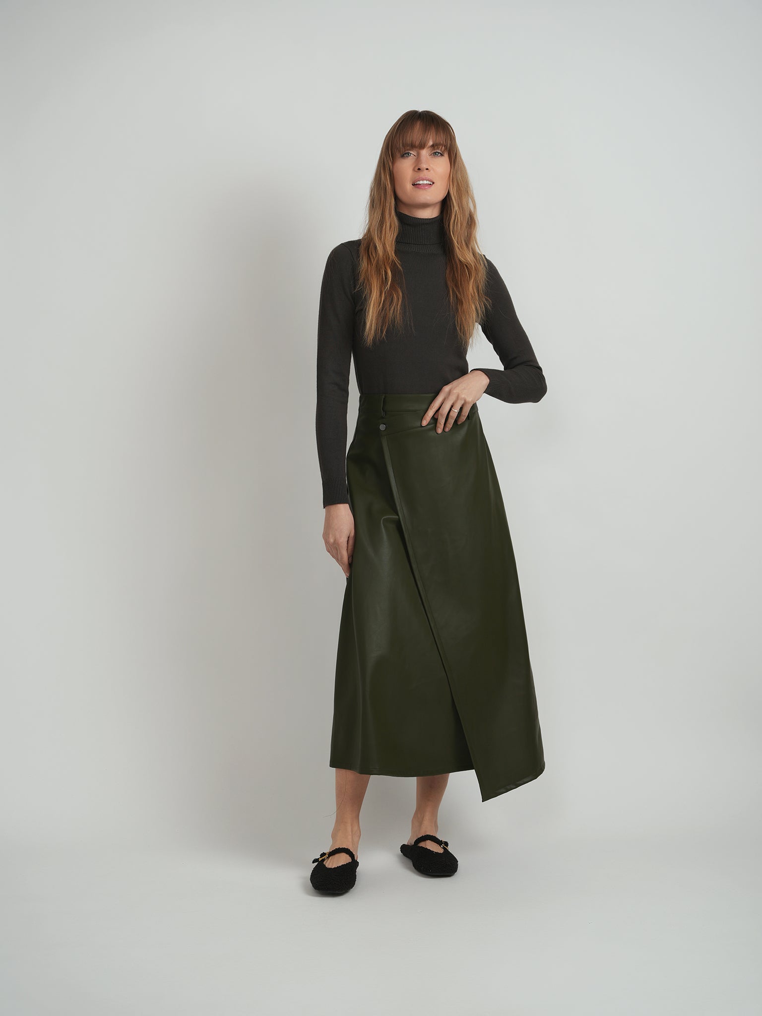 Leather Wrap Midi Skirt in by Faves