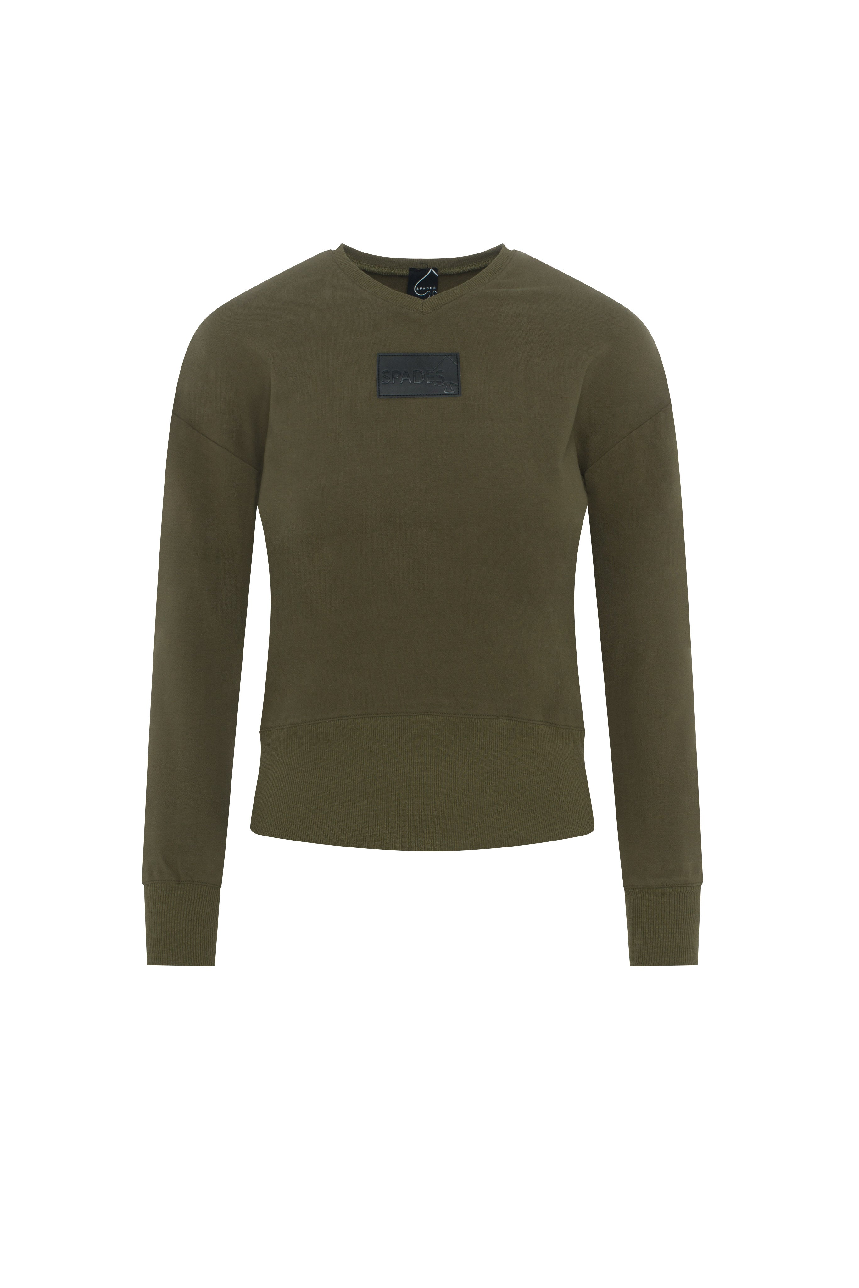 V Neck Sweat Shirt Rib Combo in Dark Olive by Spades