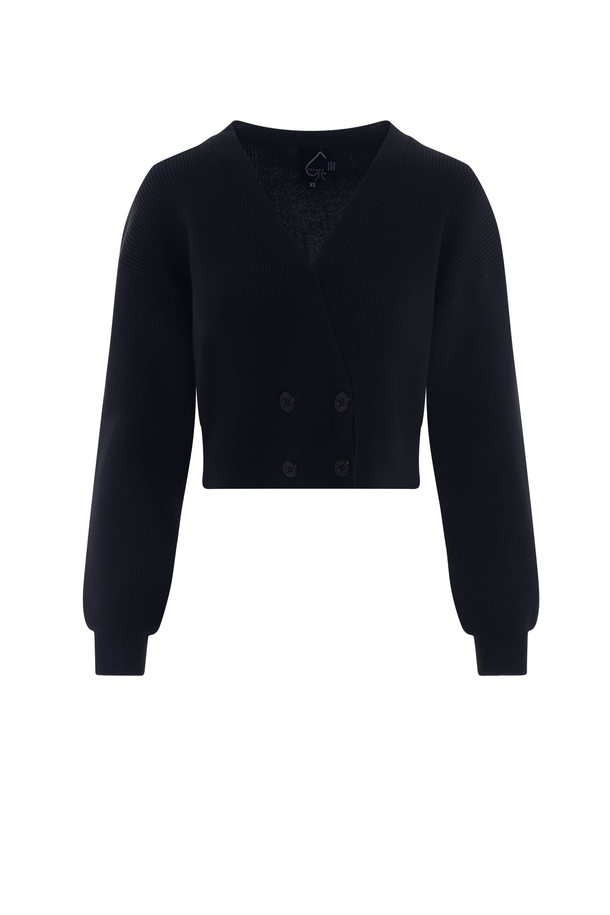 Double Breasted Cropped Knit Cardigan in Black by Spades