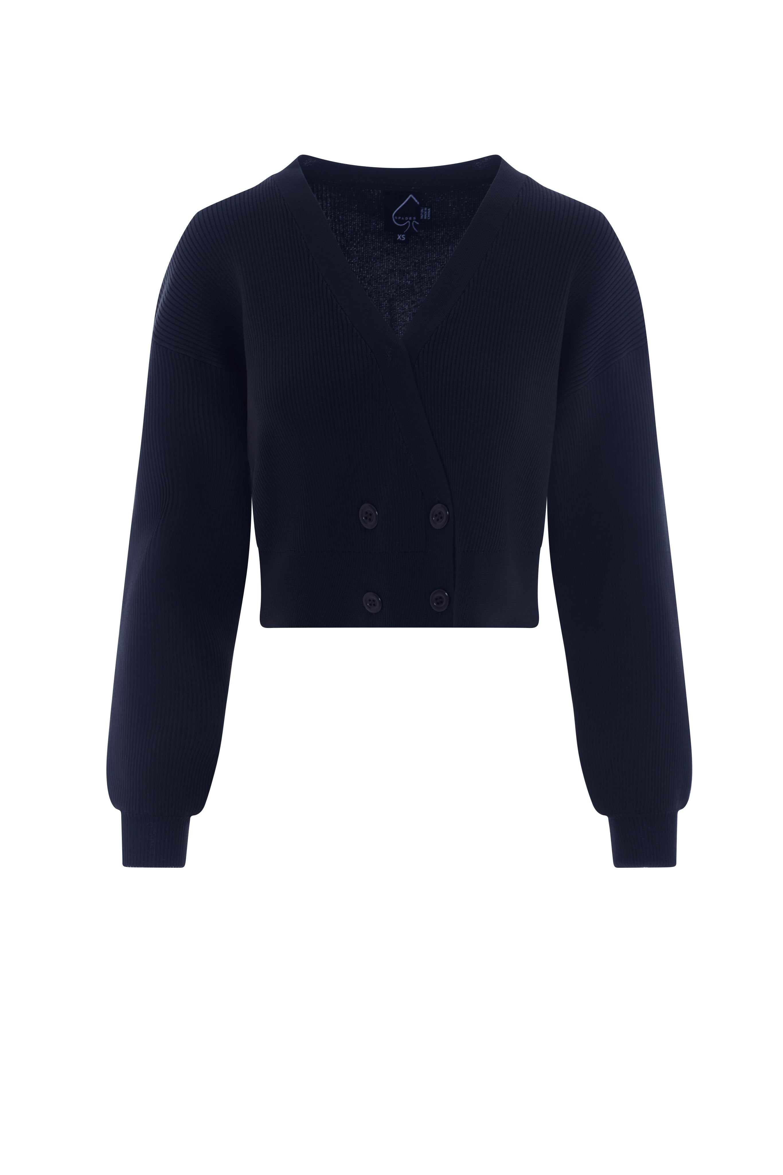 Double Breasted Cropped Knit Cardigan in Dark Navy by Spades