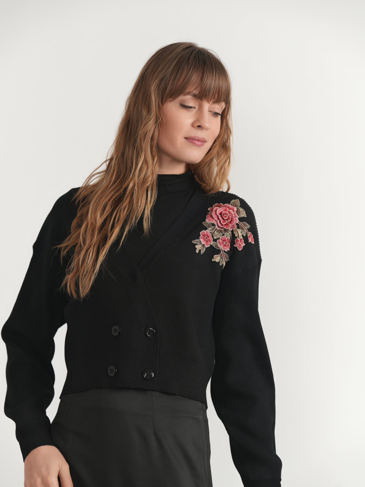 Double Breasted Cropped Knit Cardigan