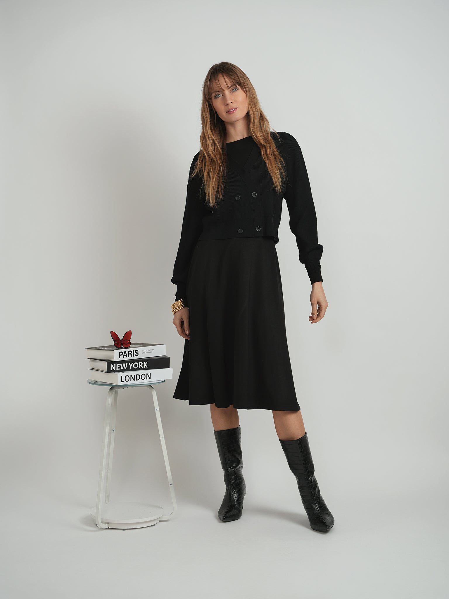 Double Breasted Cropped Knit Cardigan in by Spades