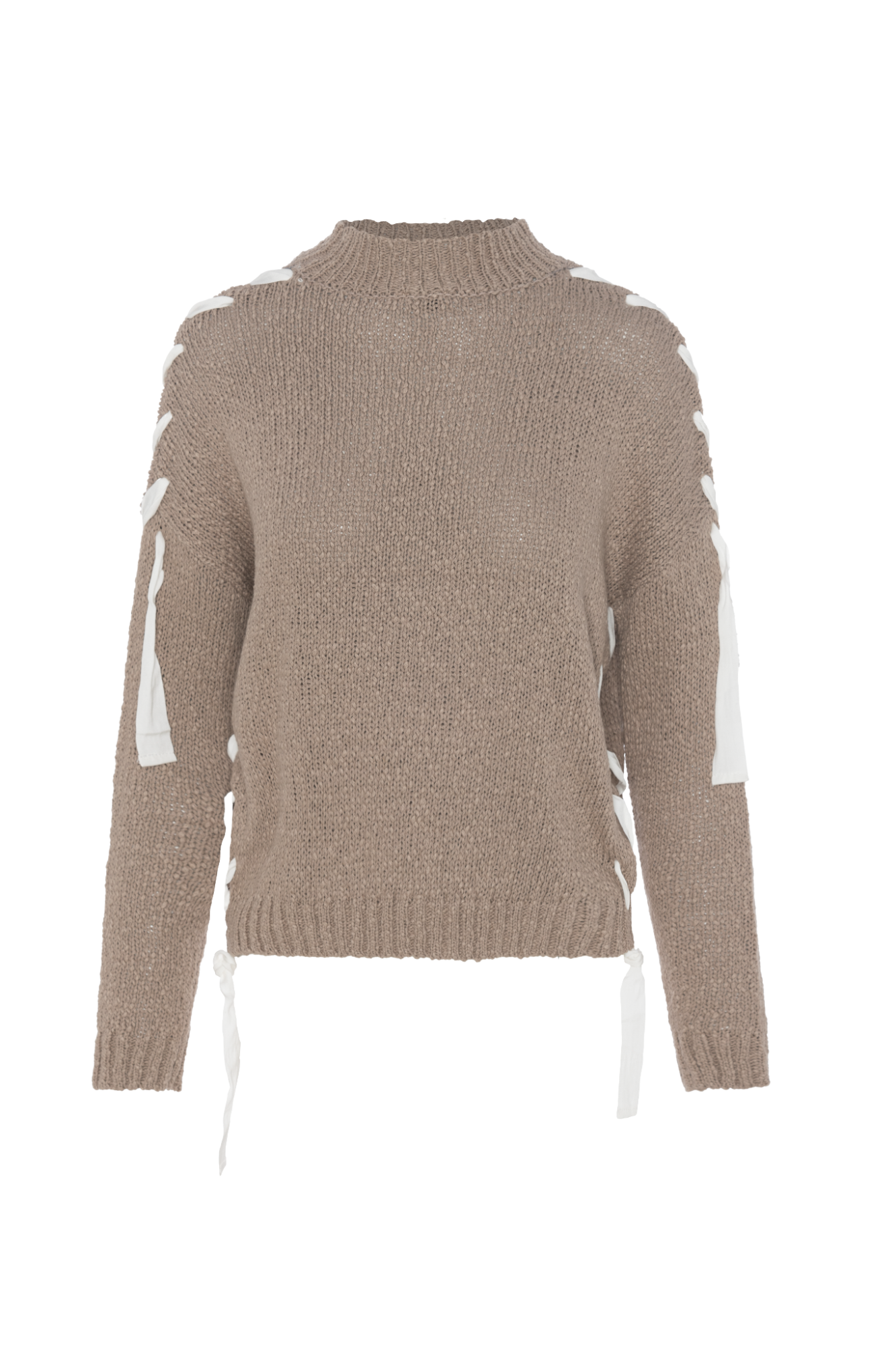 Mock Neck Ribbon Sweater in Light Oatmeal by Faves