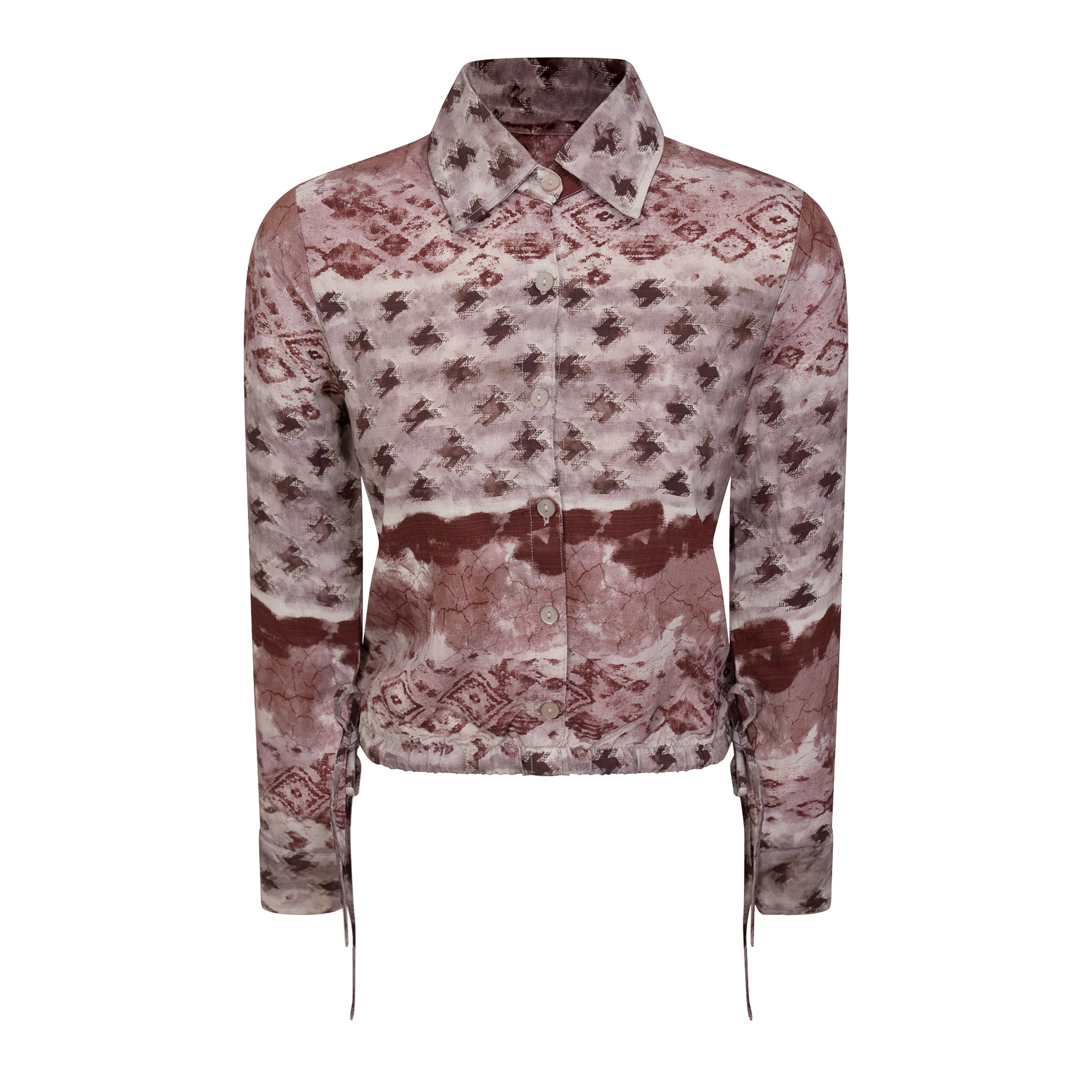 Printed Linen Cropped Blouse in Wine by The Norway Club