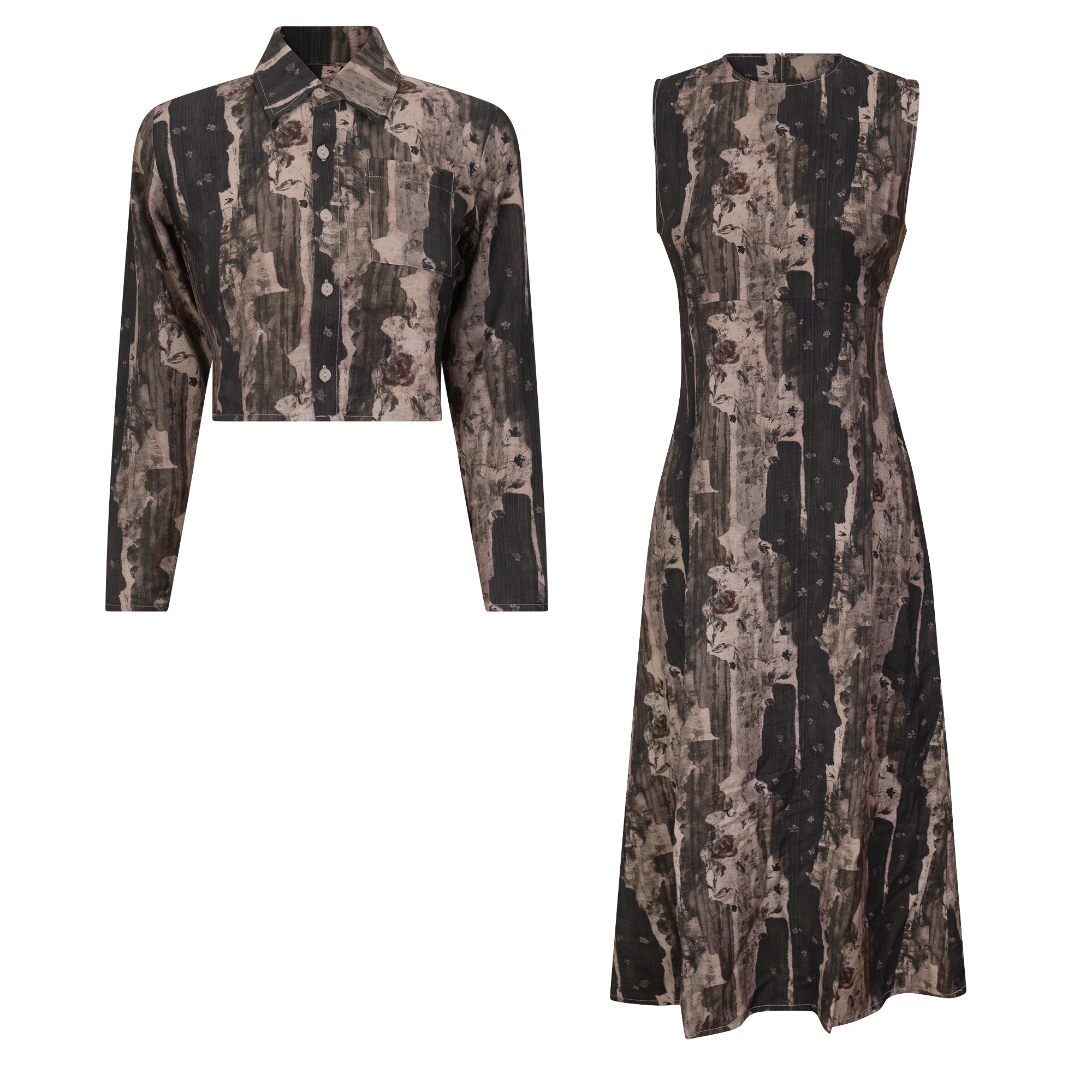 Linen Printed Jumper Set in Charcoal by Club Malibu