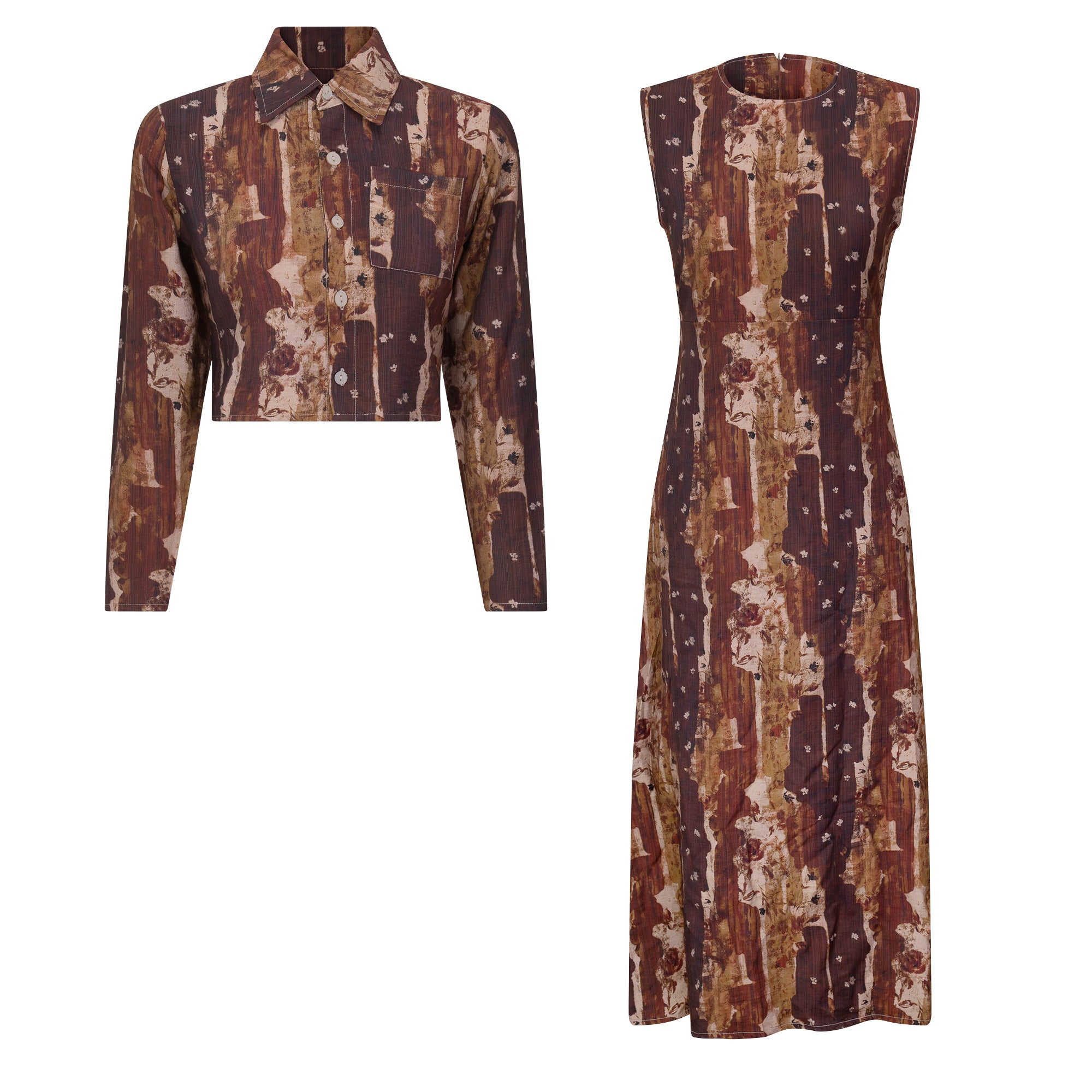 Linen Printed Jumper Set in Rust by Club Malibu