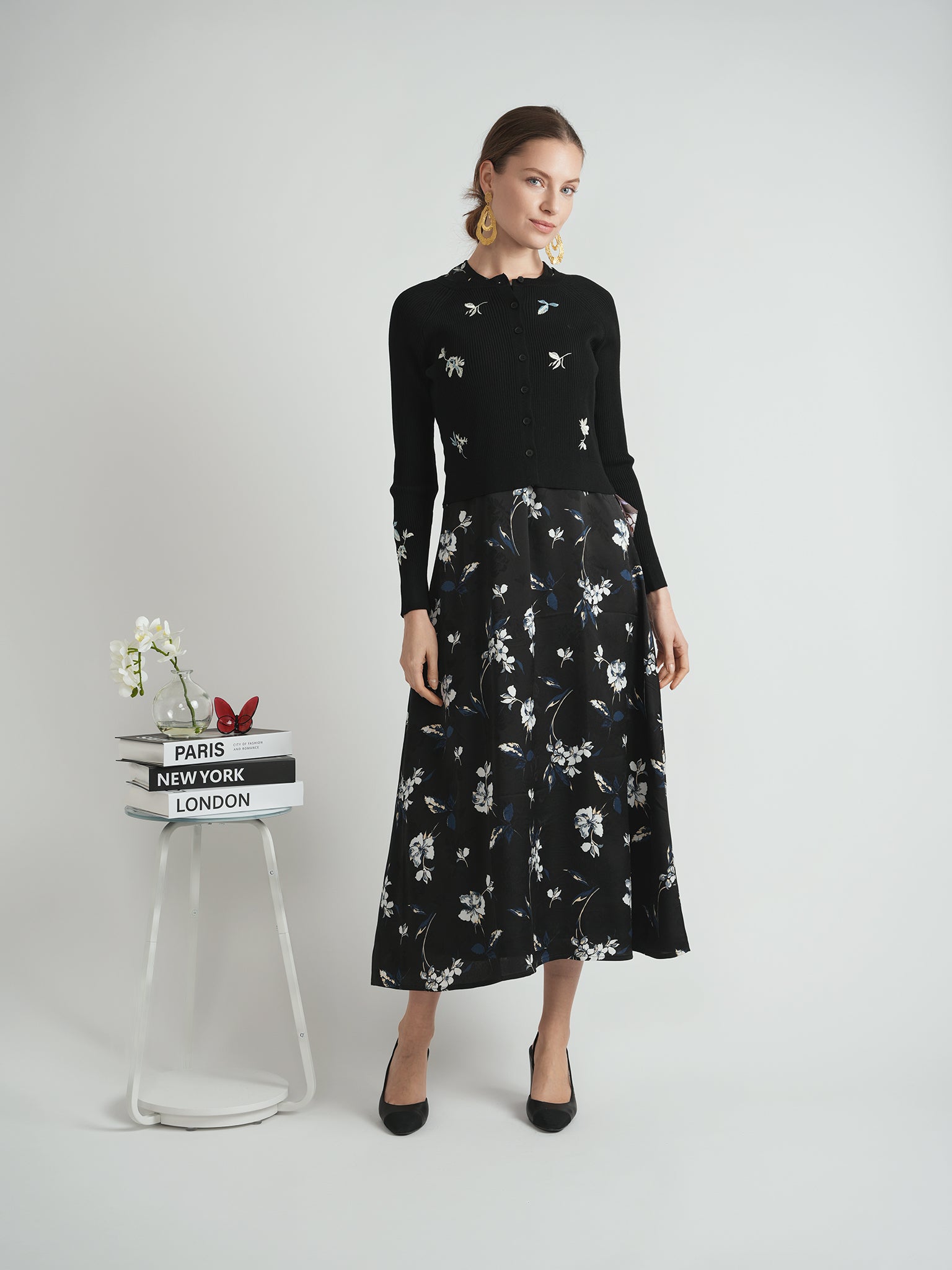 Satin Jumper Embroidered Knit Cardigan Set in by Birt UK