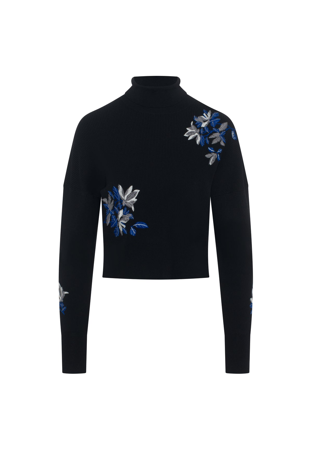Embroidered Knit Mock Neck in Black by Versatile