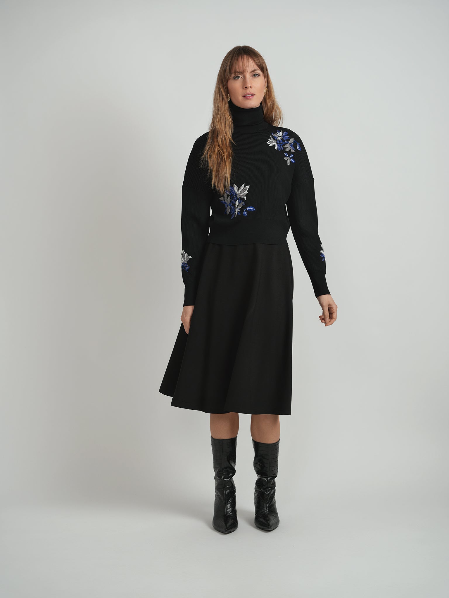 Embroidered Knit Mock Neck in by Versatile