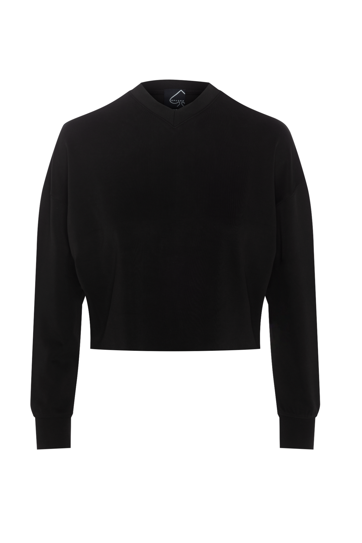 Ribbed V Neck Cropped Sweat Shirt in Black by Spades