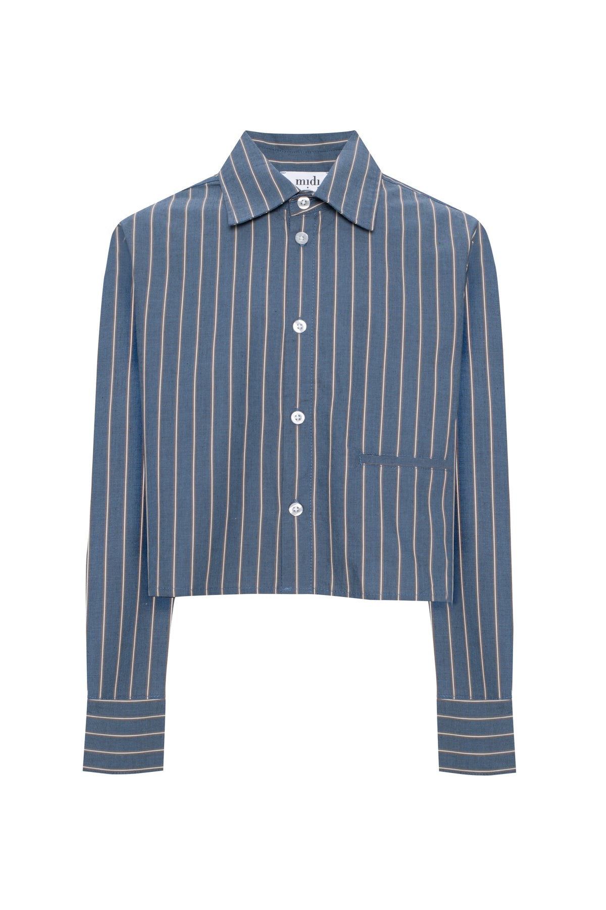 Cropped Stripped Button Down Blouse in Dark Denim by Midi