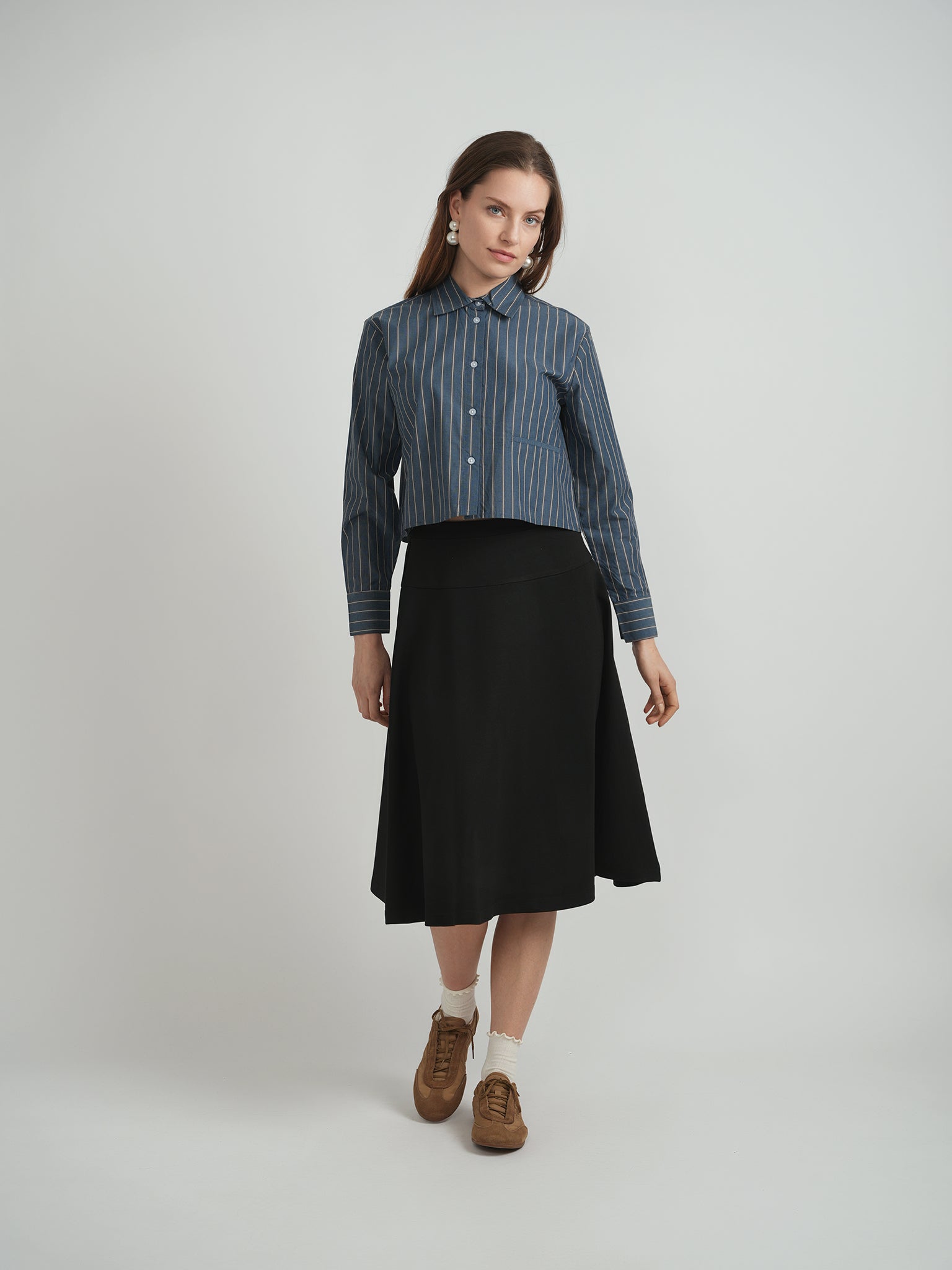 Cropped Stripped Button Down Blouse in by Midi
