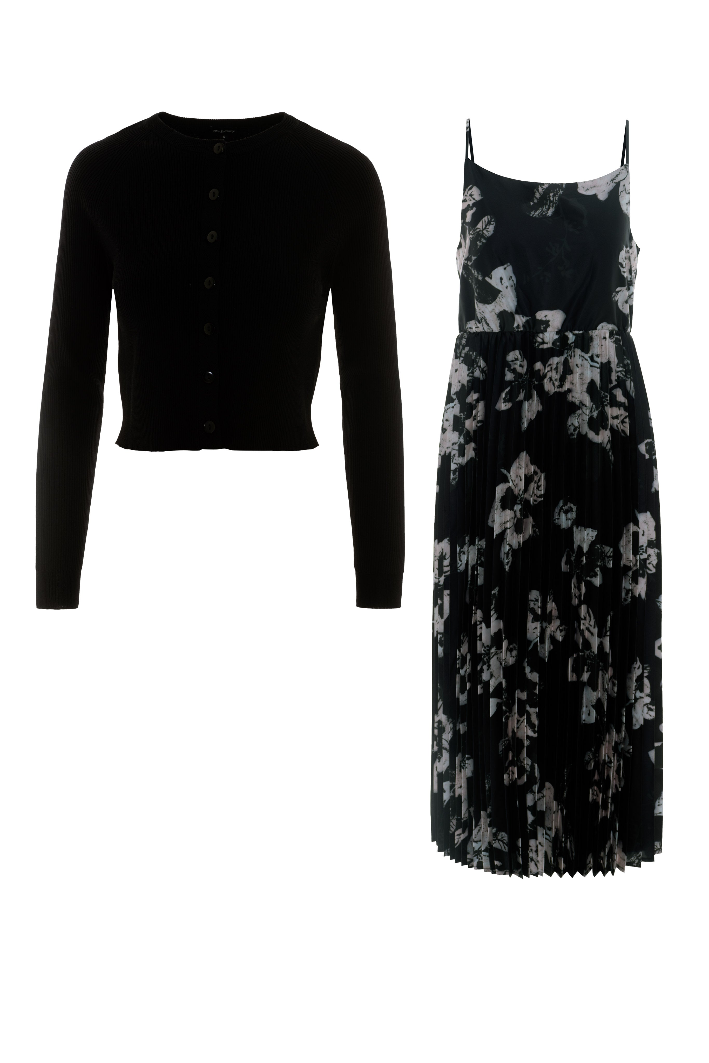 Midi Pleated Jumper with Cropped Cardigan in Black by NYC Factory