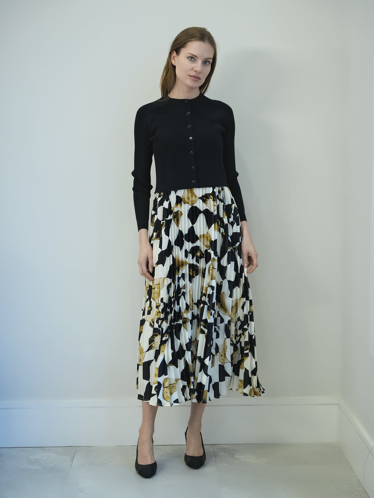 Midi Pleated Jumper with Cropped Cardigan in by NYC Factory