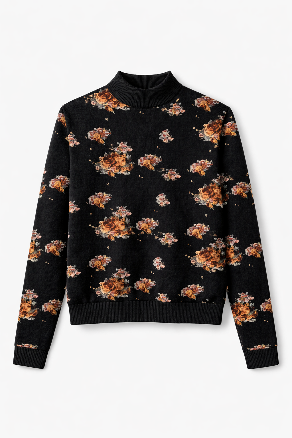 Printed Shirred Mock Neck Sweater in Black by Birt UK