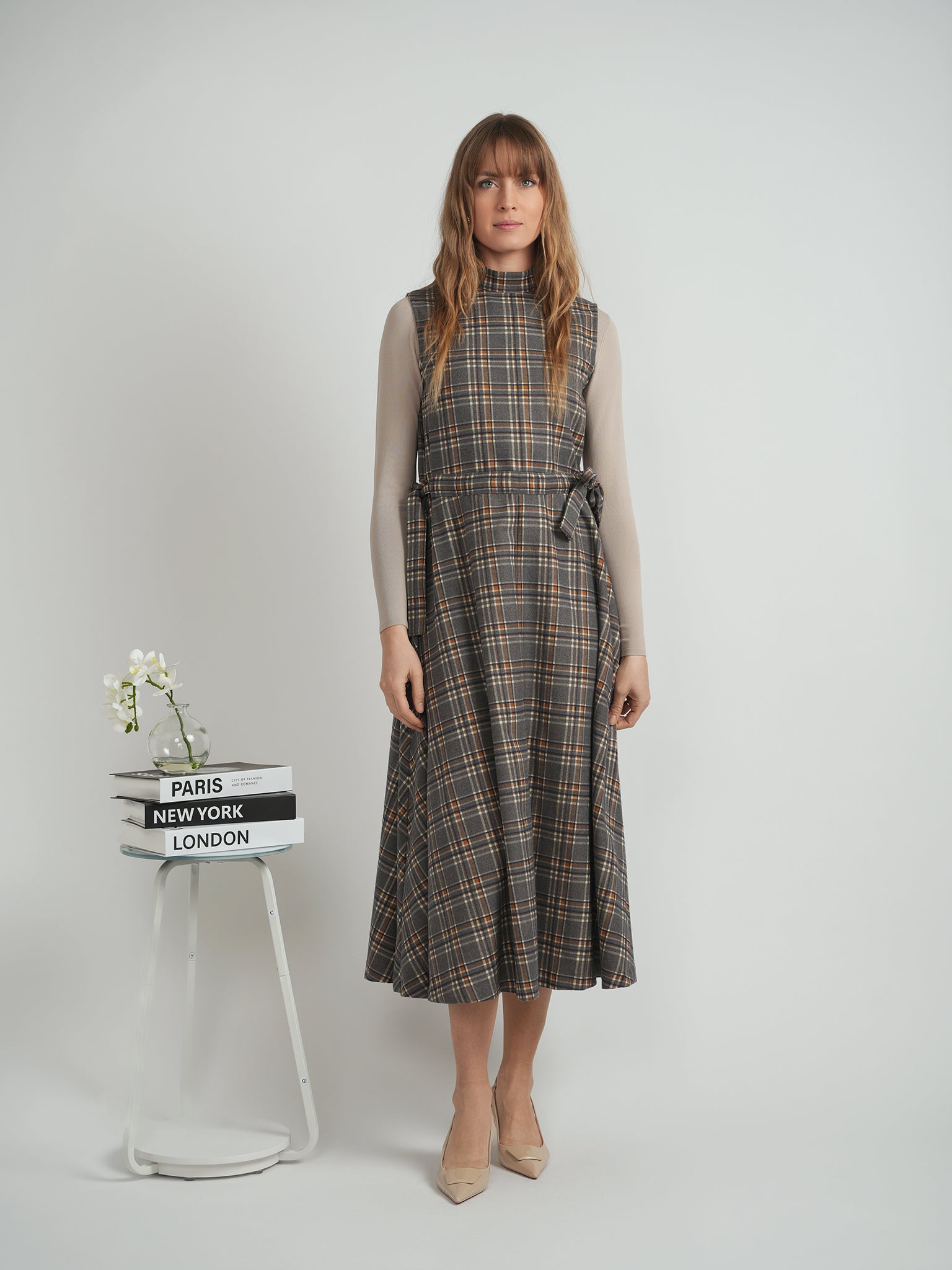 Plaid Belt Jumper in by Club Malibu