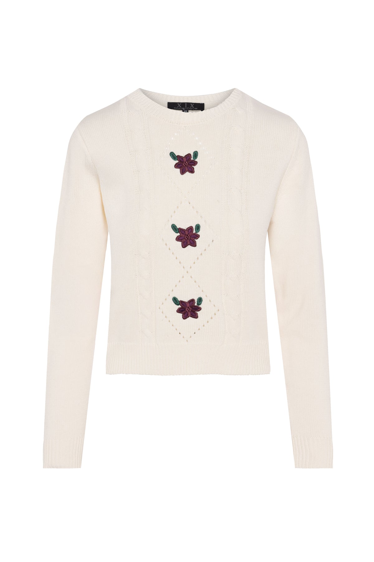Cable Knit With Embroidery in Cream by Diciannove
