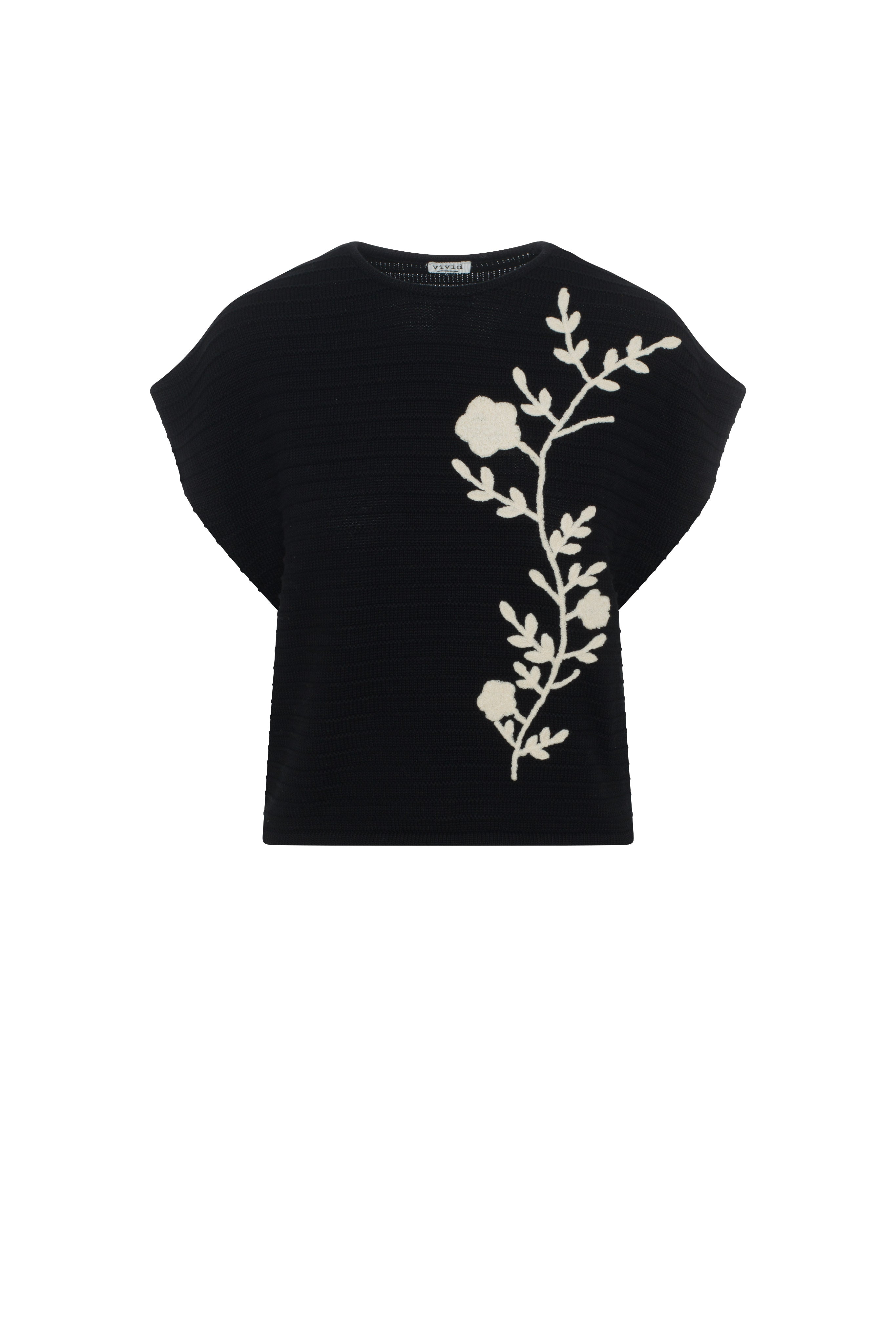 Floral Applique Sweater Vest in Black by Vivid