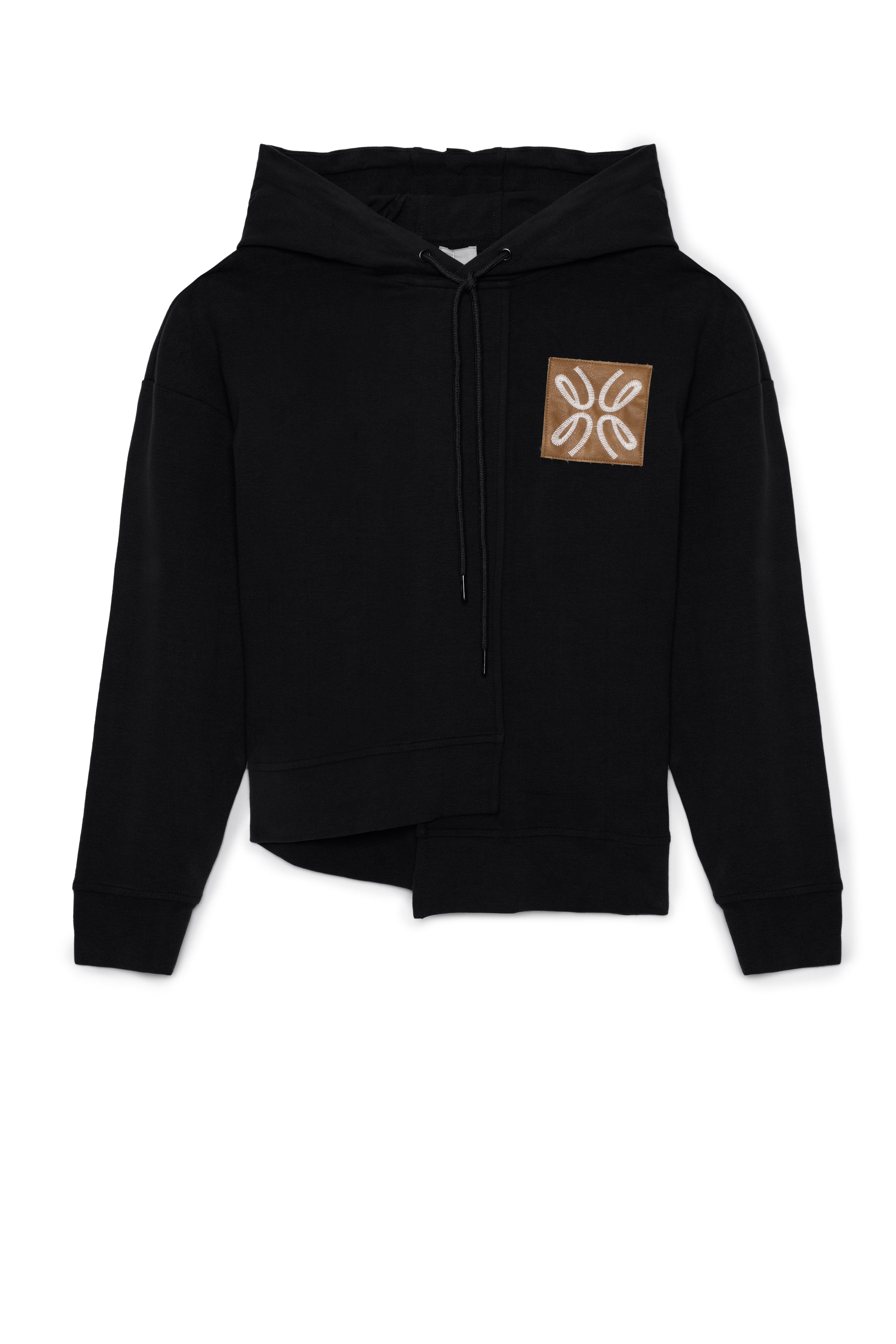 Asymmetrical French Fleece Hoodie in Black by Juli