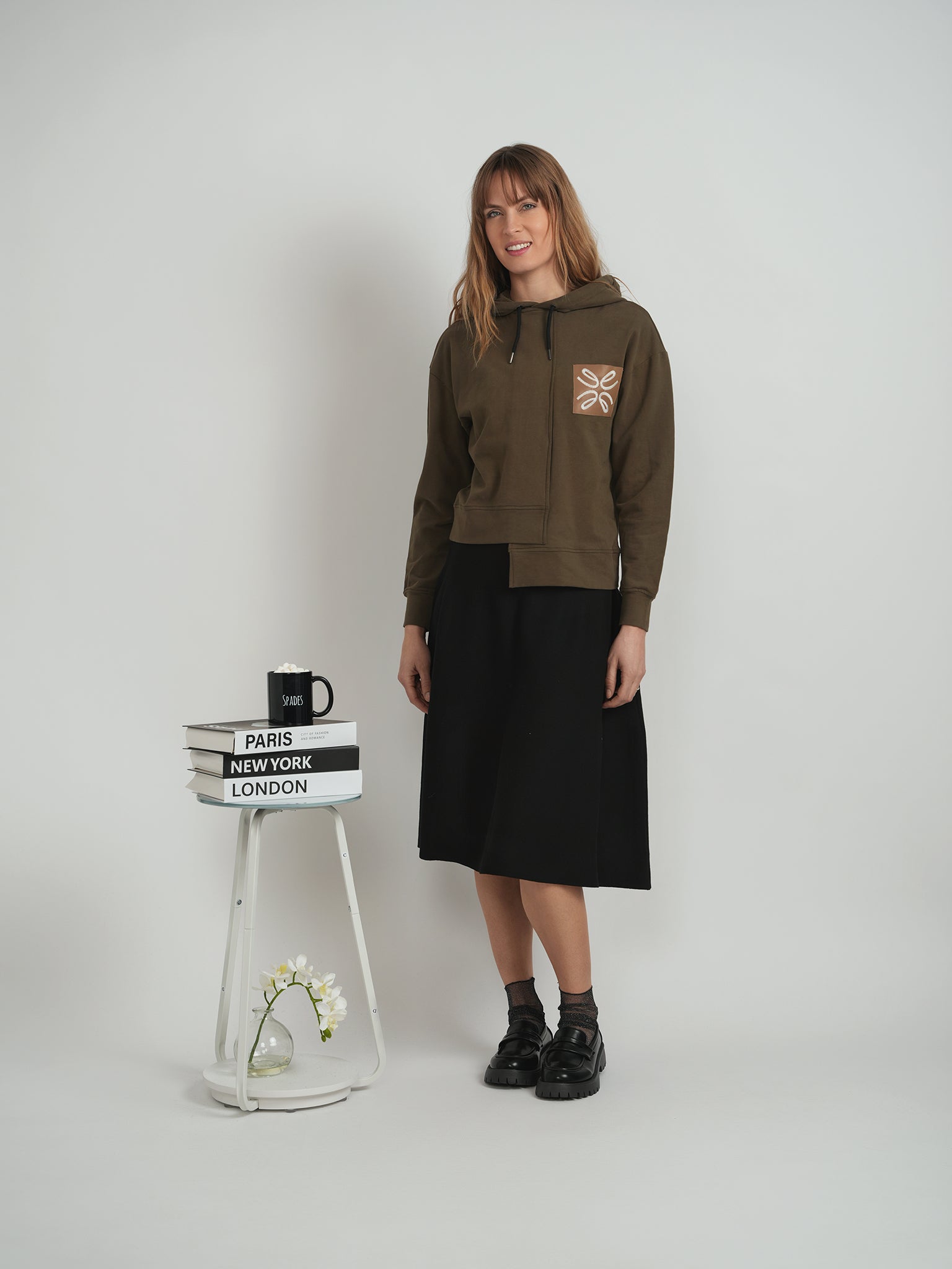 Asymmetrical French Fleece Hoodie in by Juli