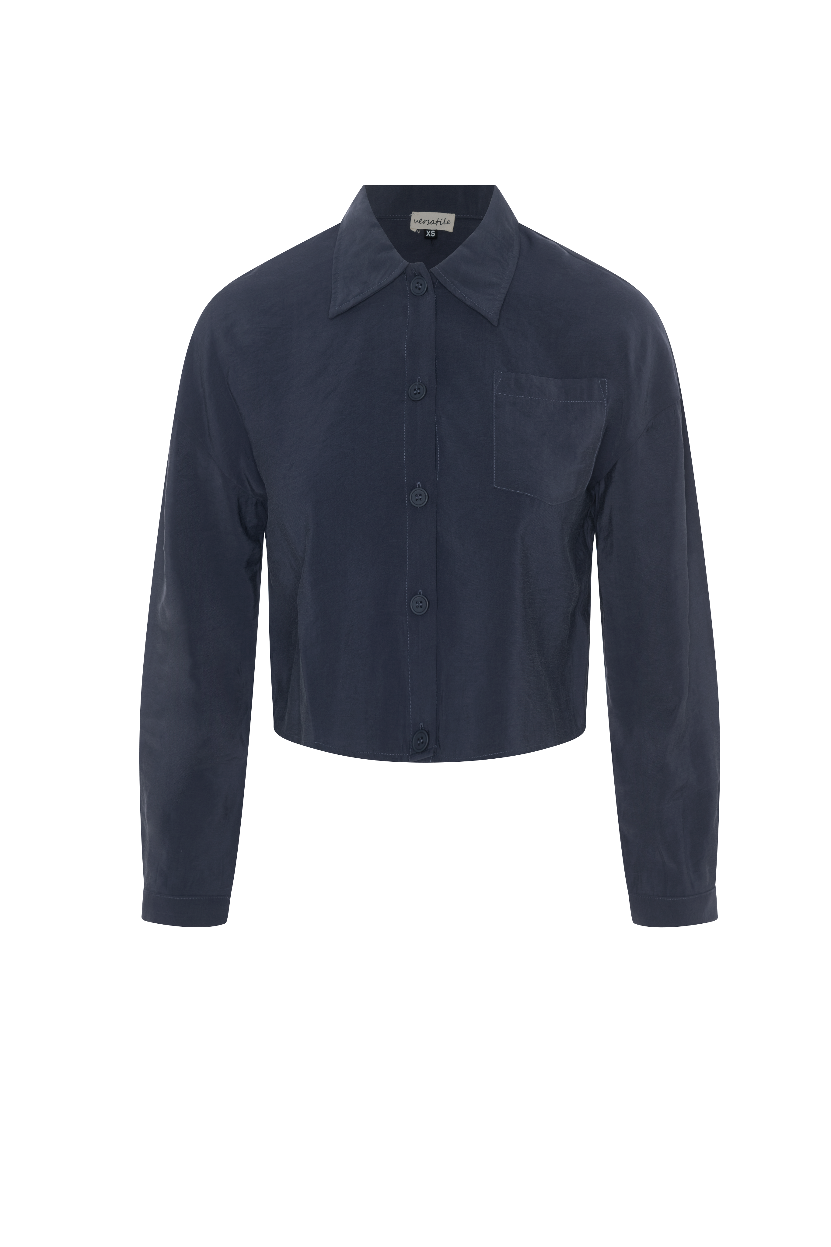 Copper Tencel Cropped Blouse in Midnight Blue by Versatile