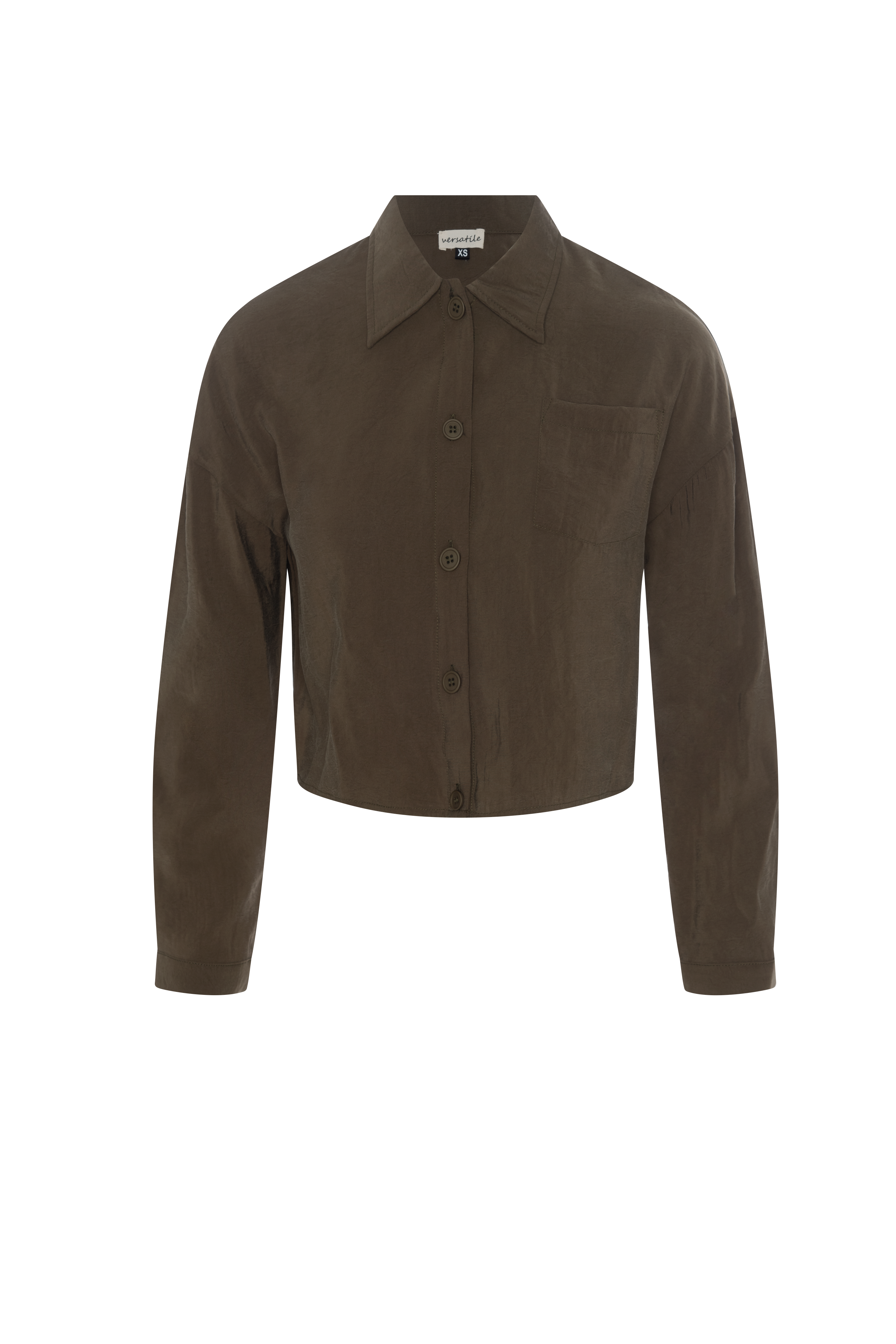 Copper Tencel Cropped Blouse in Olive by Versatile