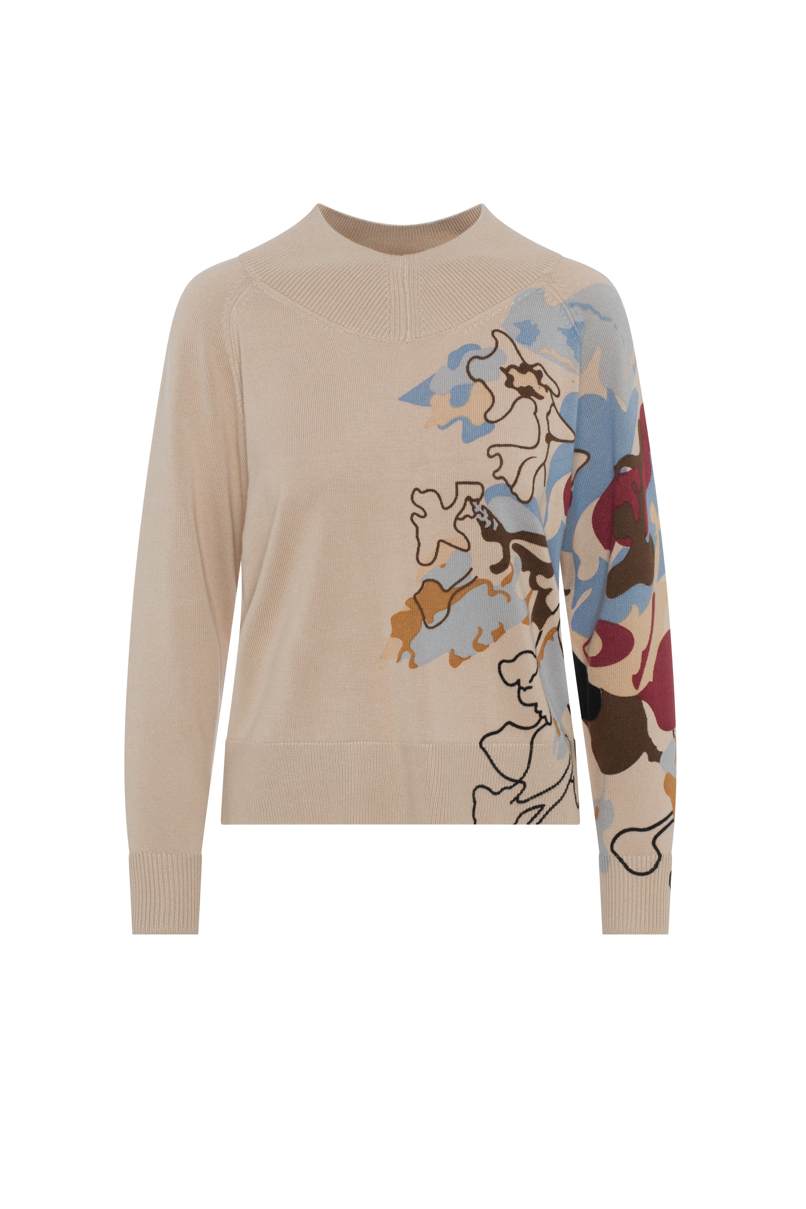 Printed V Neck Sweater in Light Oatmeal by Birt UK