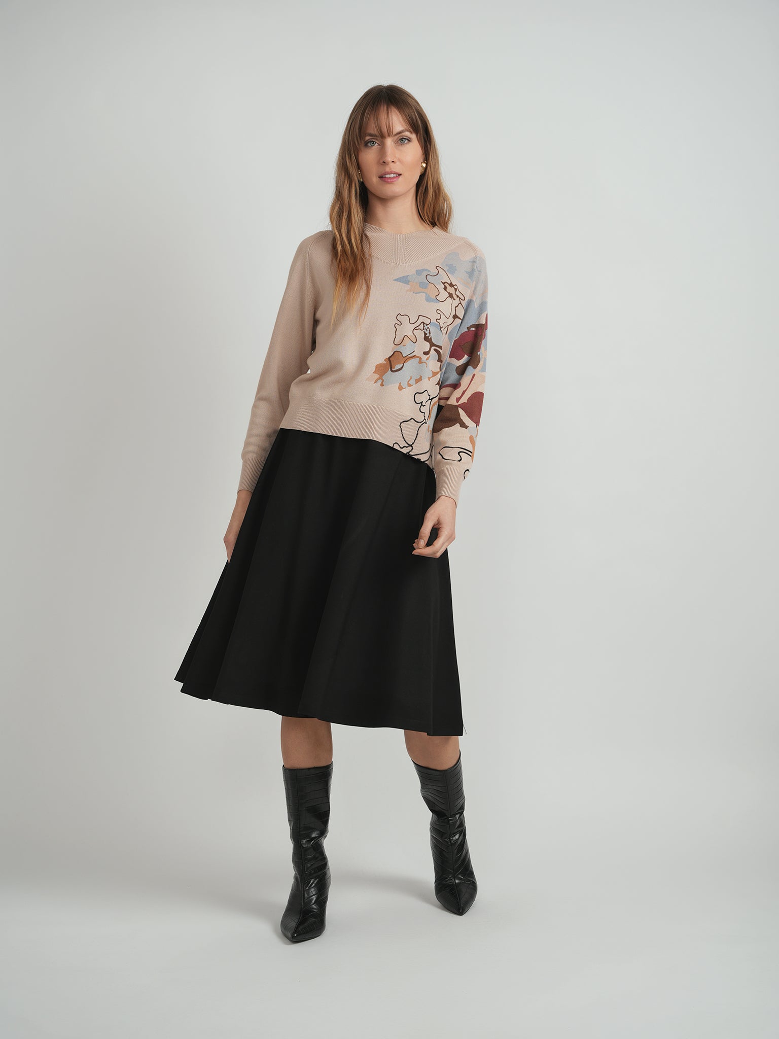 Printed V Neck Sweater in by Birt UK